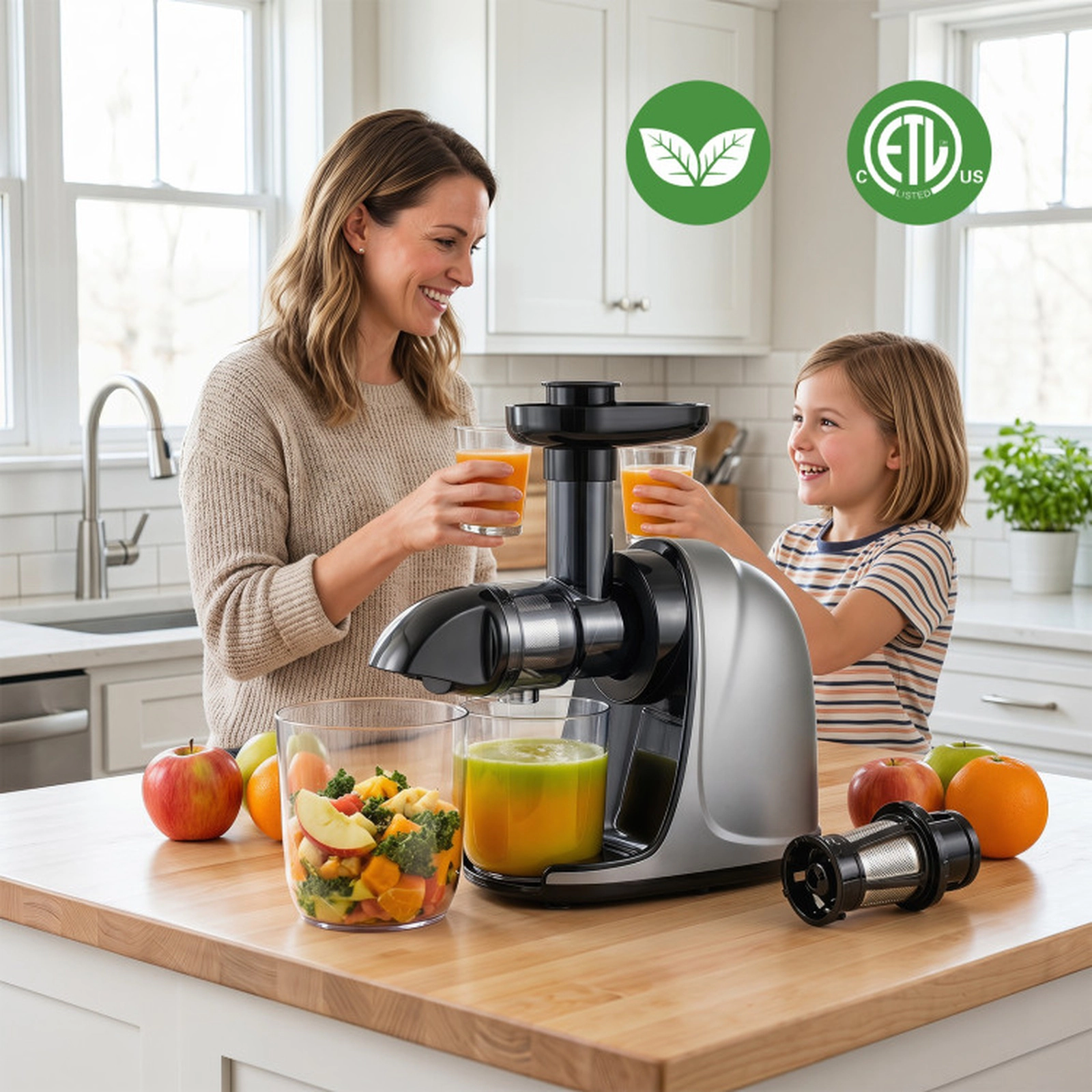 SUGIFT 150W 2-Speed Cold Press Slow Masticating Juicer Machine with Anti-Jam Reverse and 24-oz Juice Jug