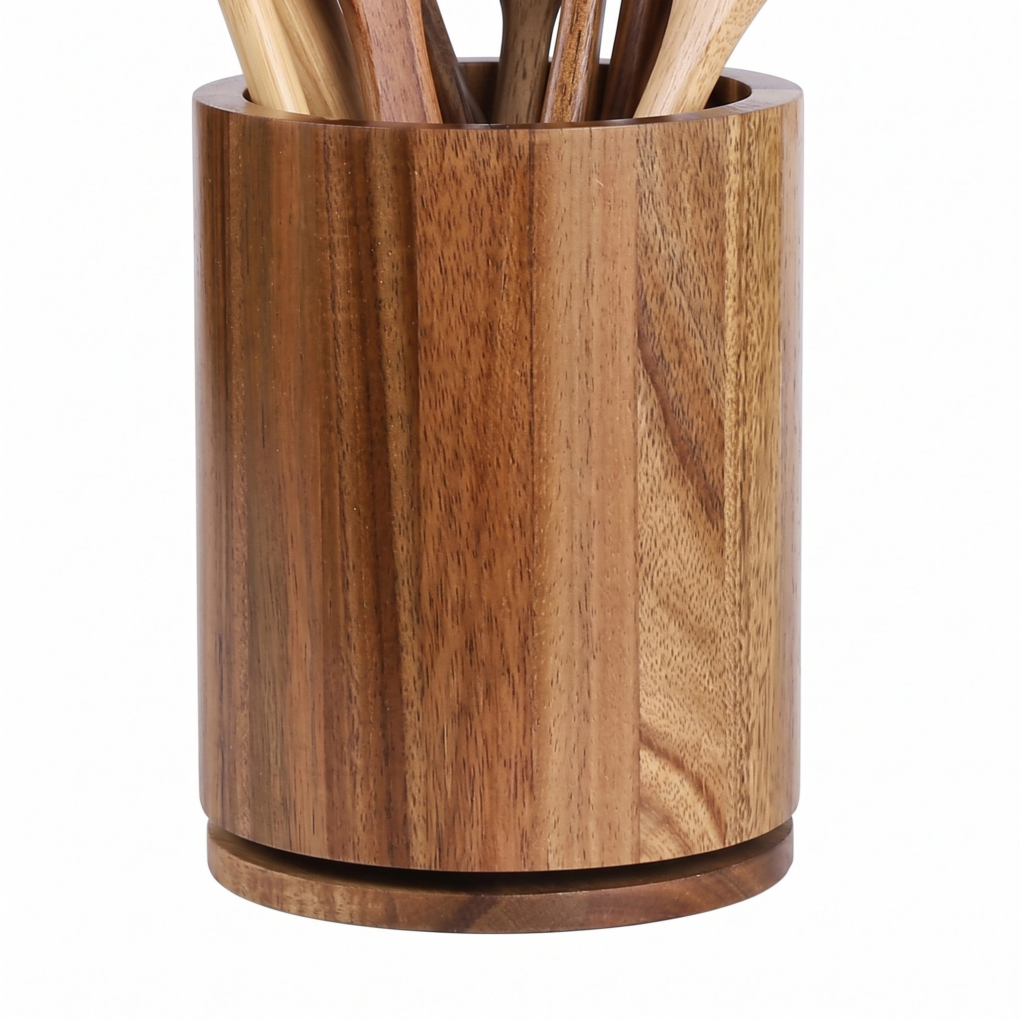 WZK Rustic Farmhouse Wood Rotating Kitchen Utensil Holder