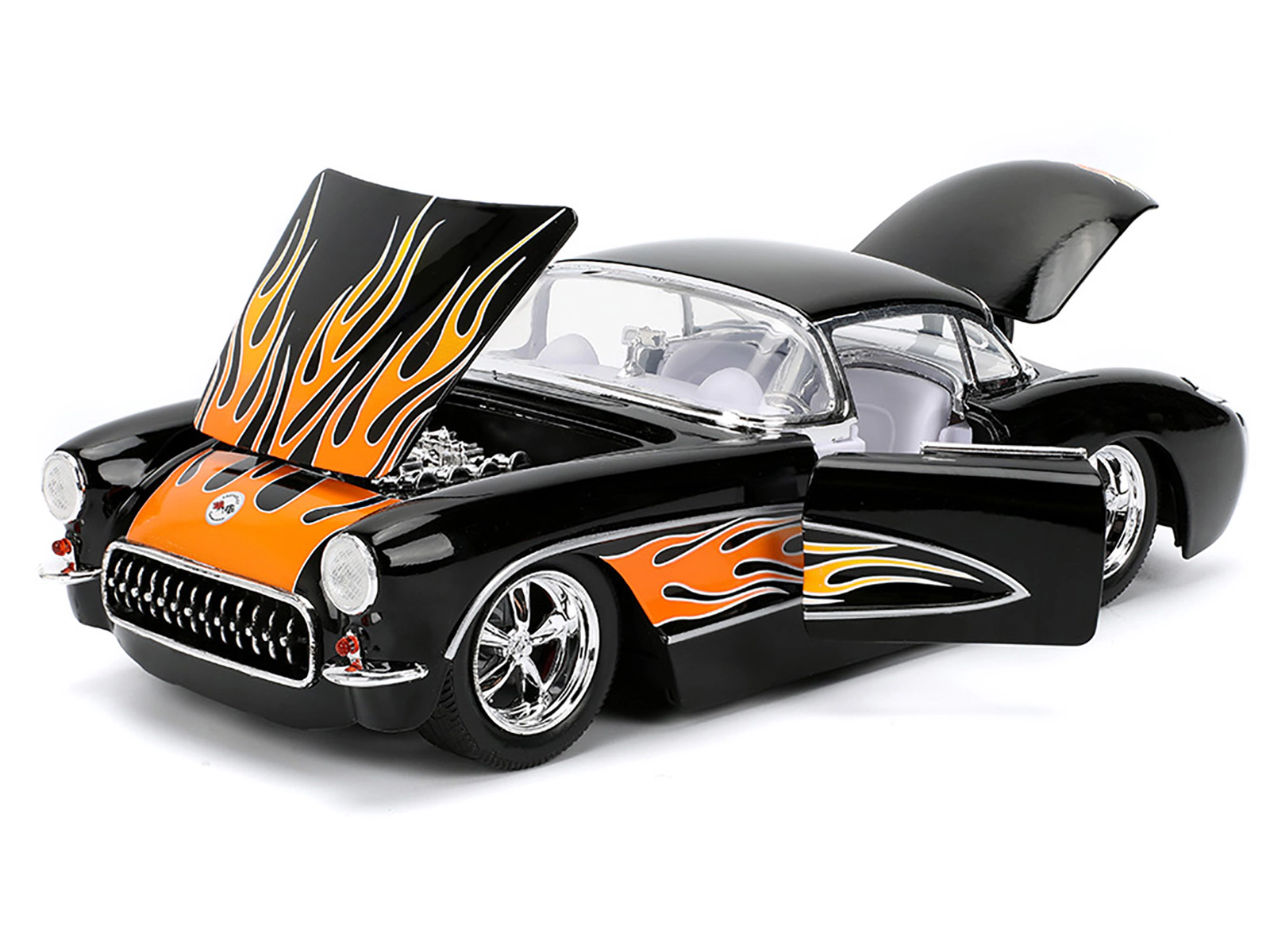 Jada 1957 Chevrolet Corvette Black with Flame Graphics and White Interior "Bigtime Muscle" Series 1/24 Diecast