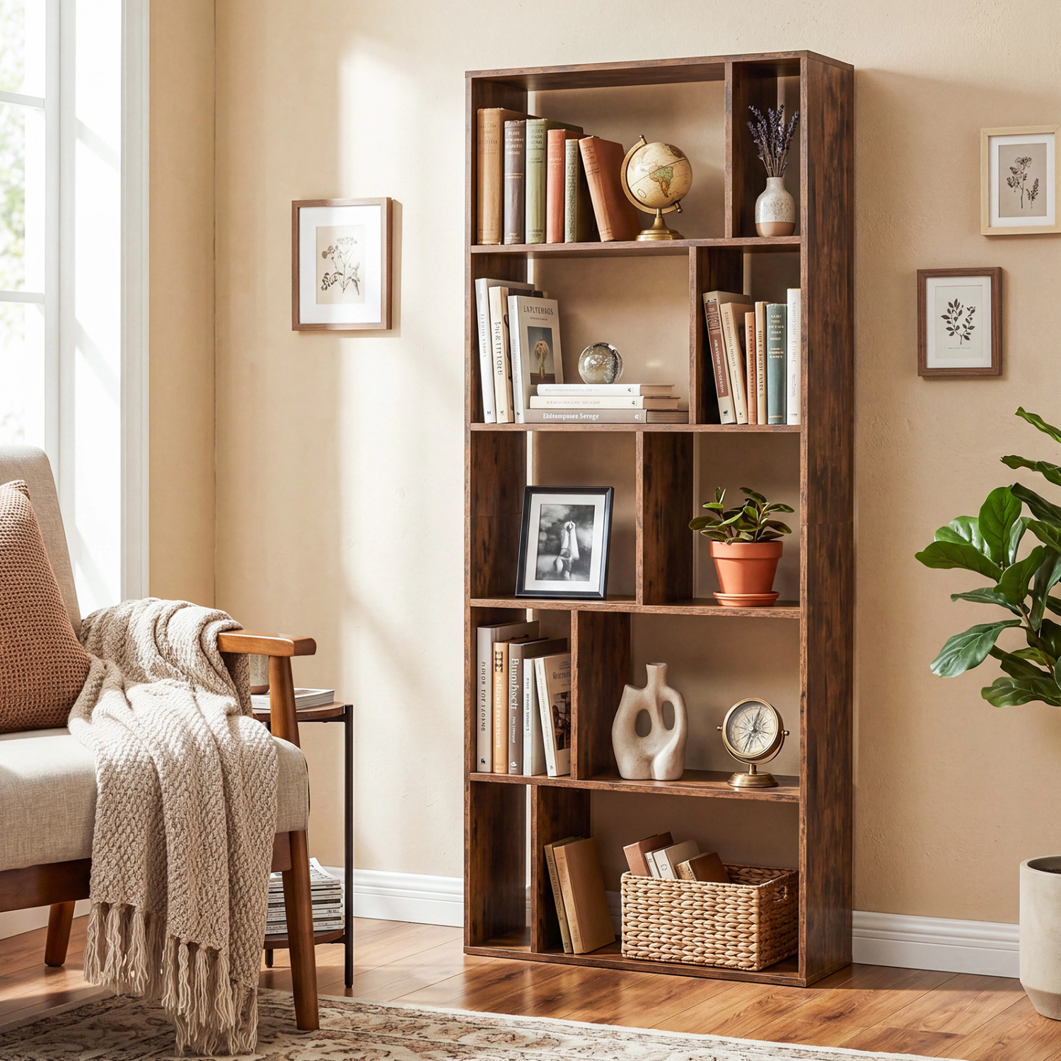 LJG 5-Tier Modern Bookshelf with Open Back and 2 Anti-Tipping Kits