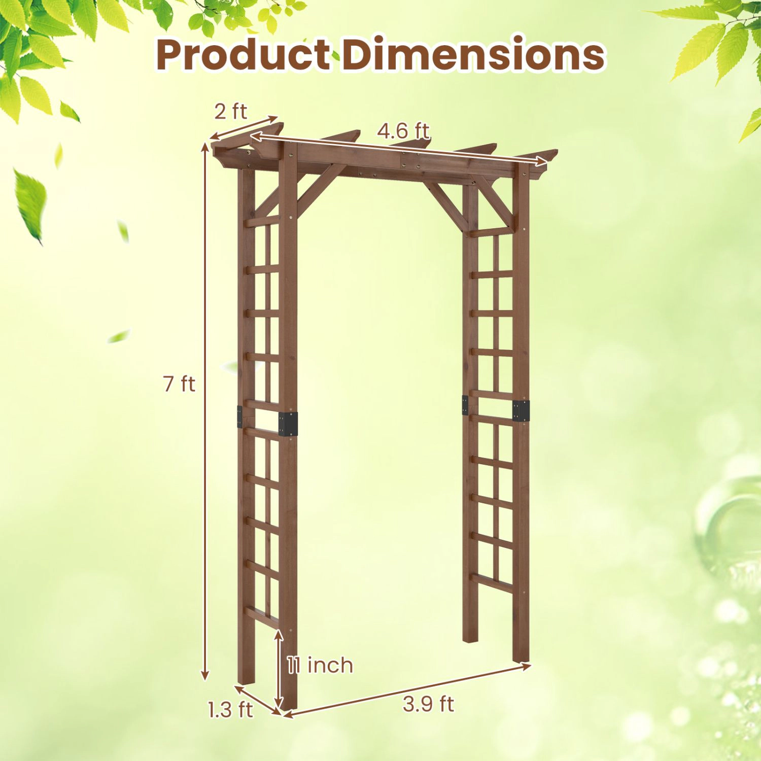 Slickblue 7FT Wooden Garden Arch Arbor with Trellis Design