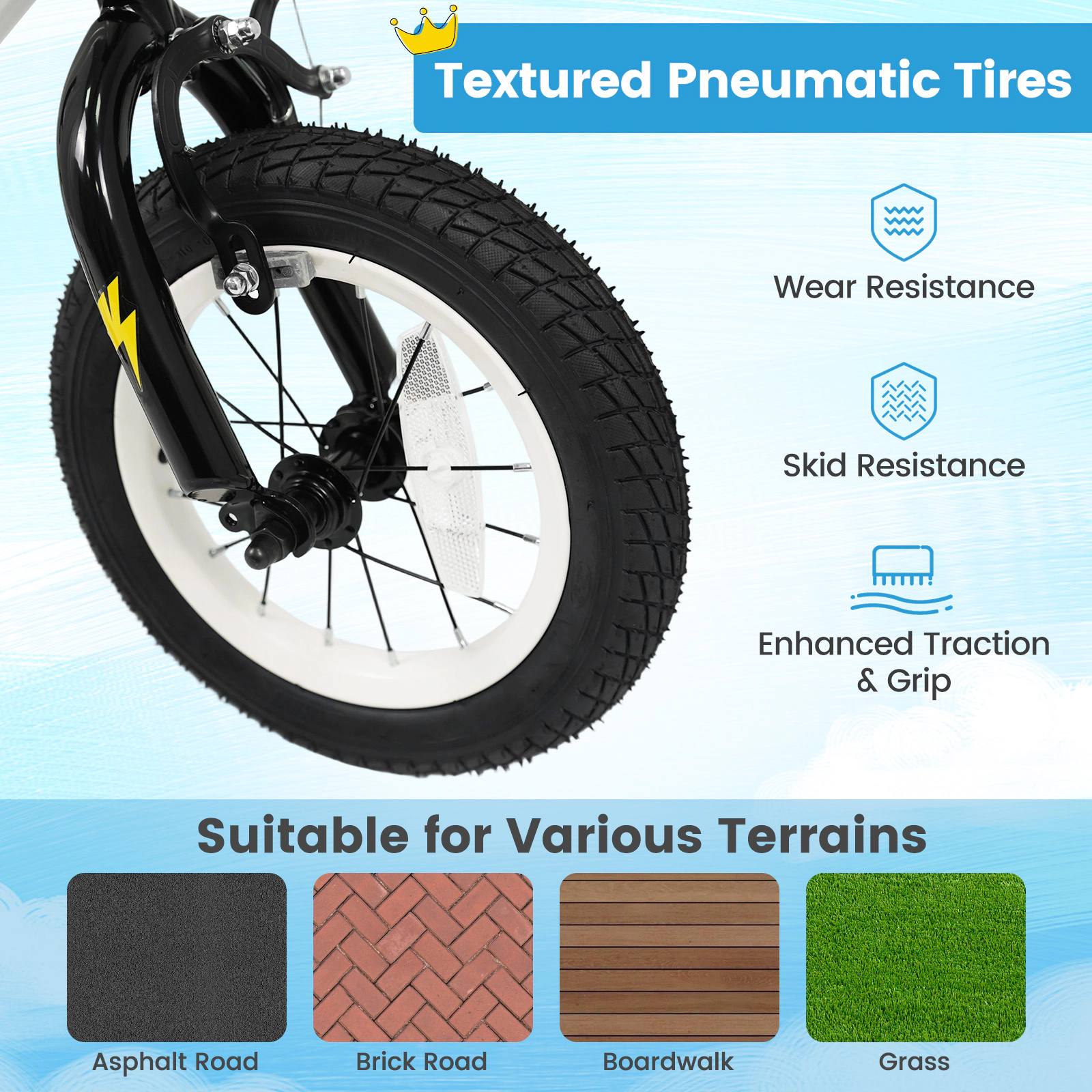 12-in Kids Bicycle for Ages 3-4 with Training Wheels Coaster Brake 17.5-in Low Saddle and Reflectors Street Graphics