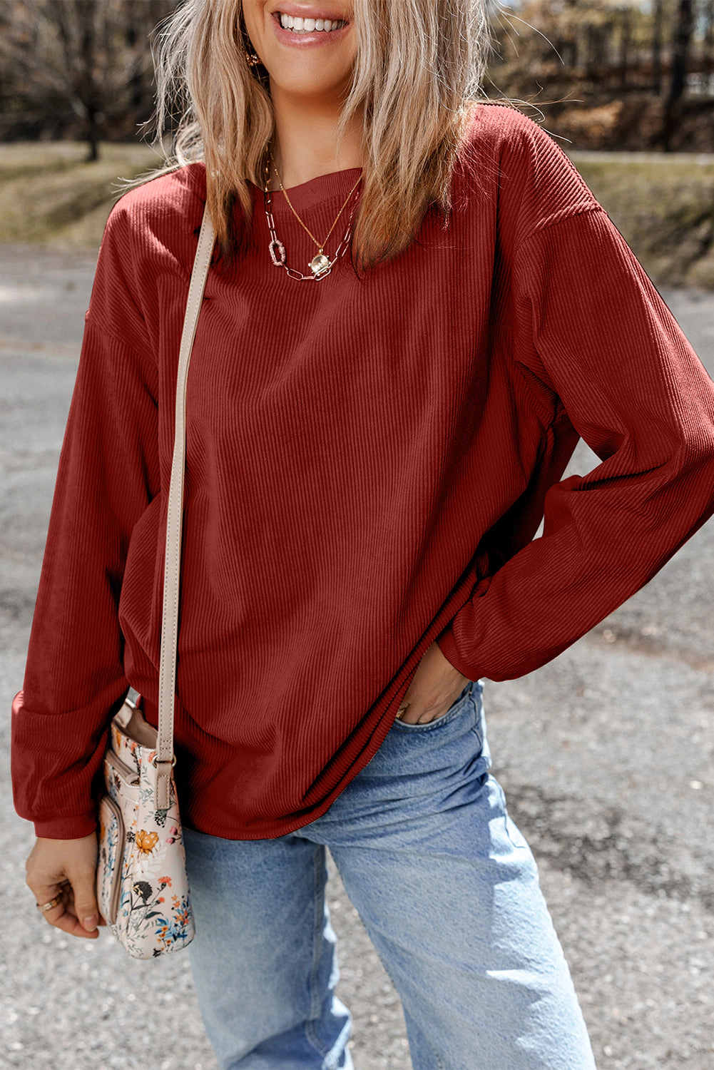 Threaded Pear Women's Araceli Ribbed Corduroy Oversized Sweatshirt