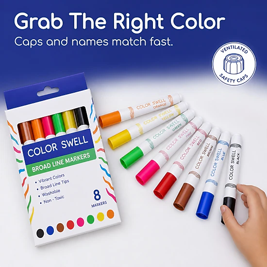 Color Swell Broad Line Bulk Markers, 6 Pack, 8 per Pack (48 Total)