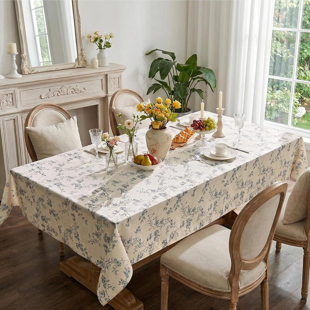 Technopliance Farmhouse Floral Linen Blend Tablecloth 52 x 70 Inch