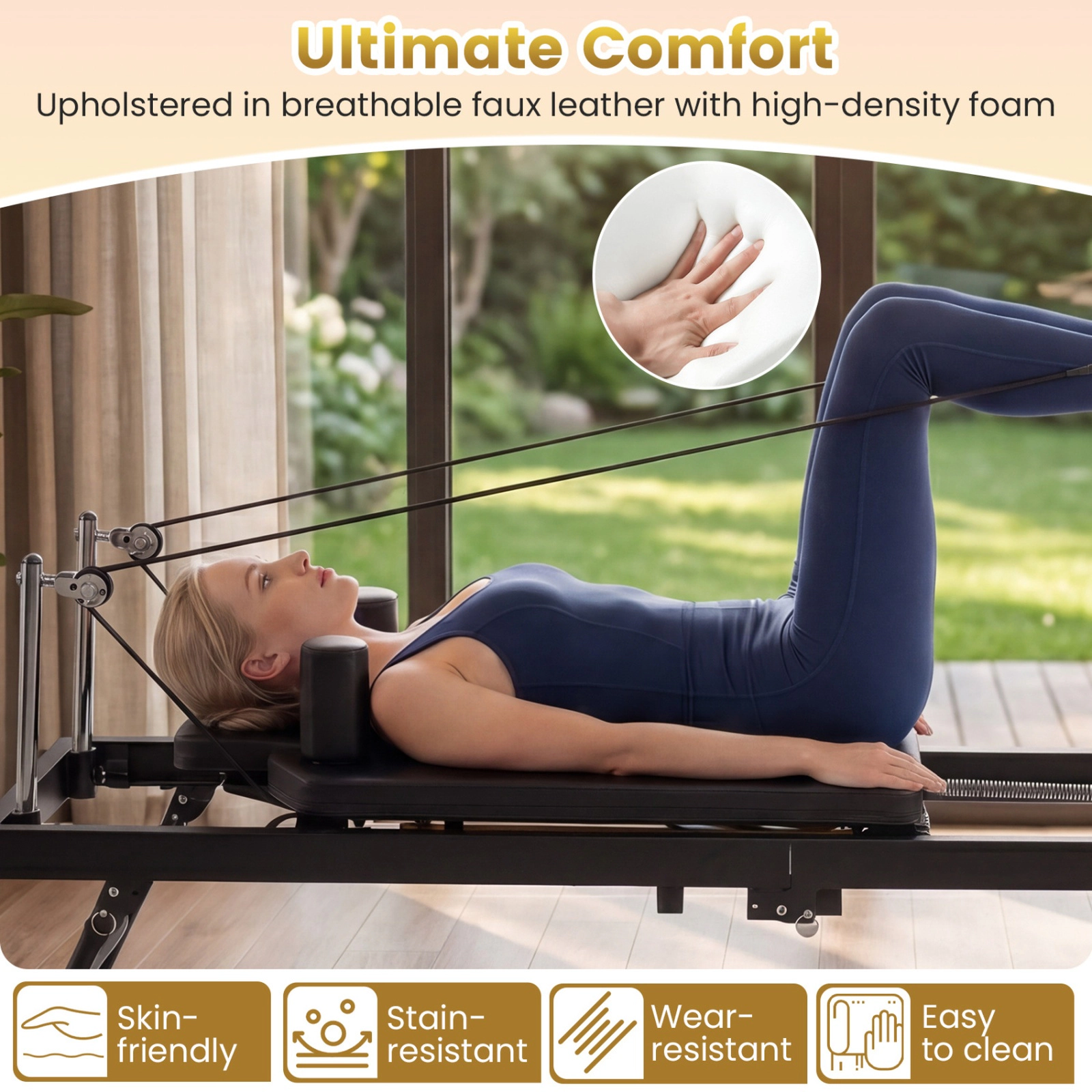 SUGIFT Black Adjustable Footbar 660-lb Foldable Pilates Reformer Machine for Home Gym