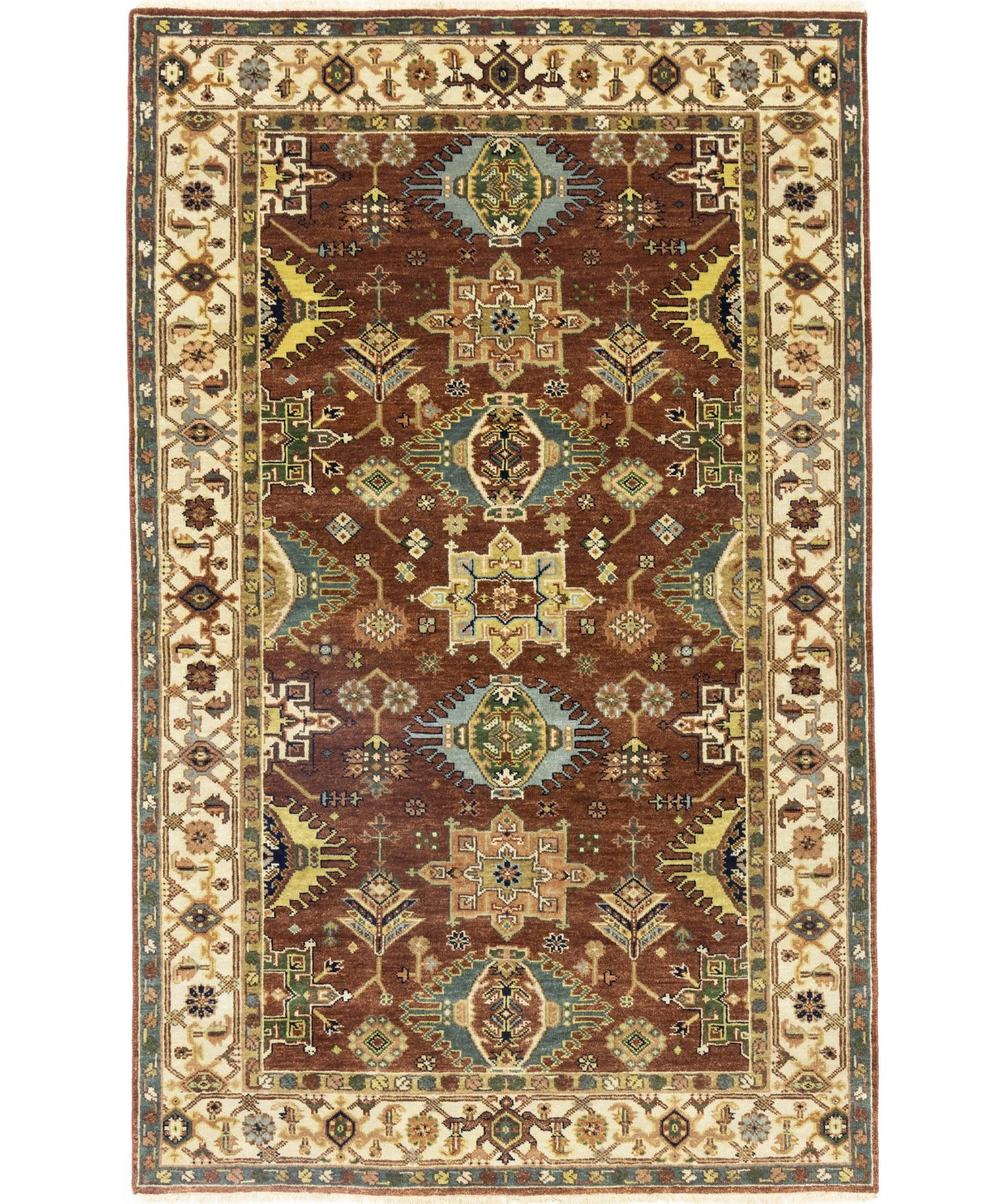 Magic Rugs 5'0 X 8'0 Hand Knotted Rust & Cream Indo-Karajeh Wool Rug