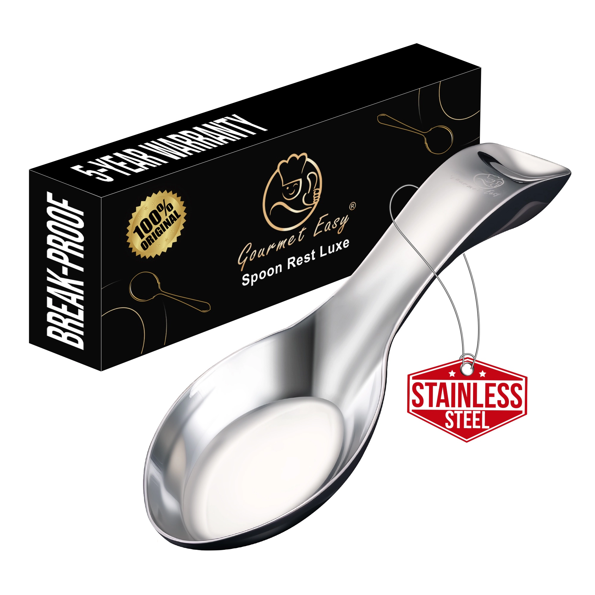 Gourmet Easy Break Proof Spoon Rest, Stainless Steel Spoon Holder, Spoon Rest for Stove Top