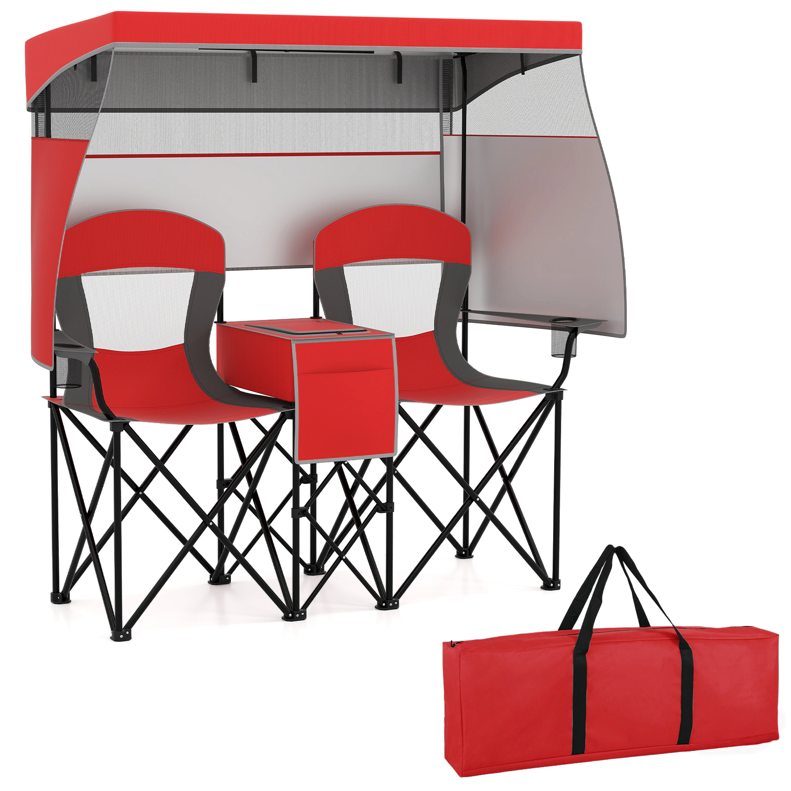 SUGIFT 2-Seat Double Beach Chair with UPF50 Canopy, Curtains and Cooler