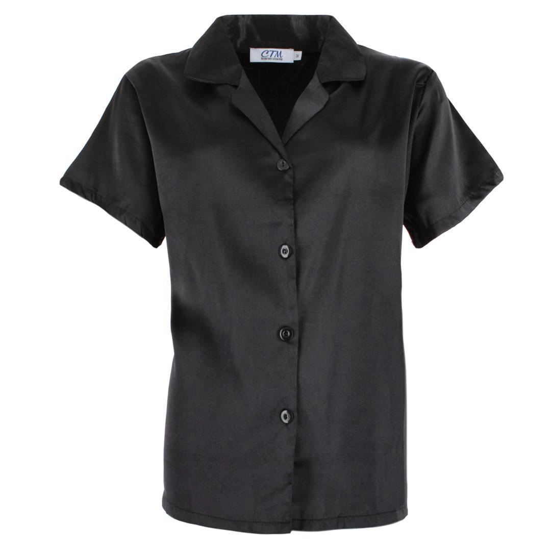 CTM Women's Notched Collar Satin Short Sleeve Pajama Set