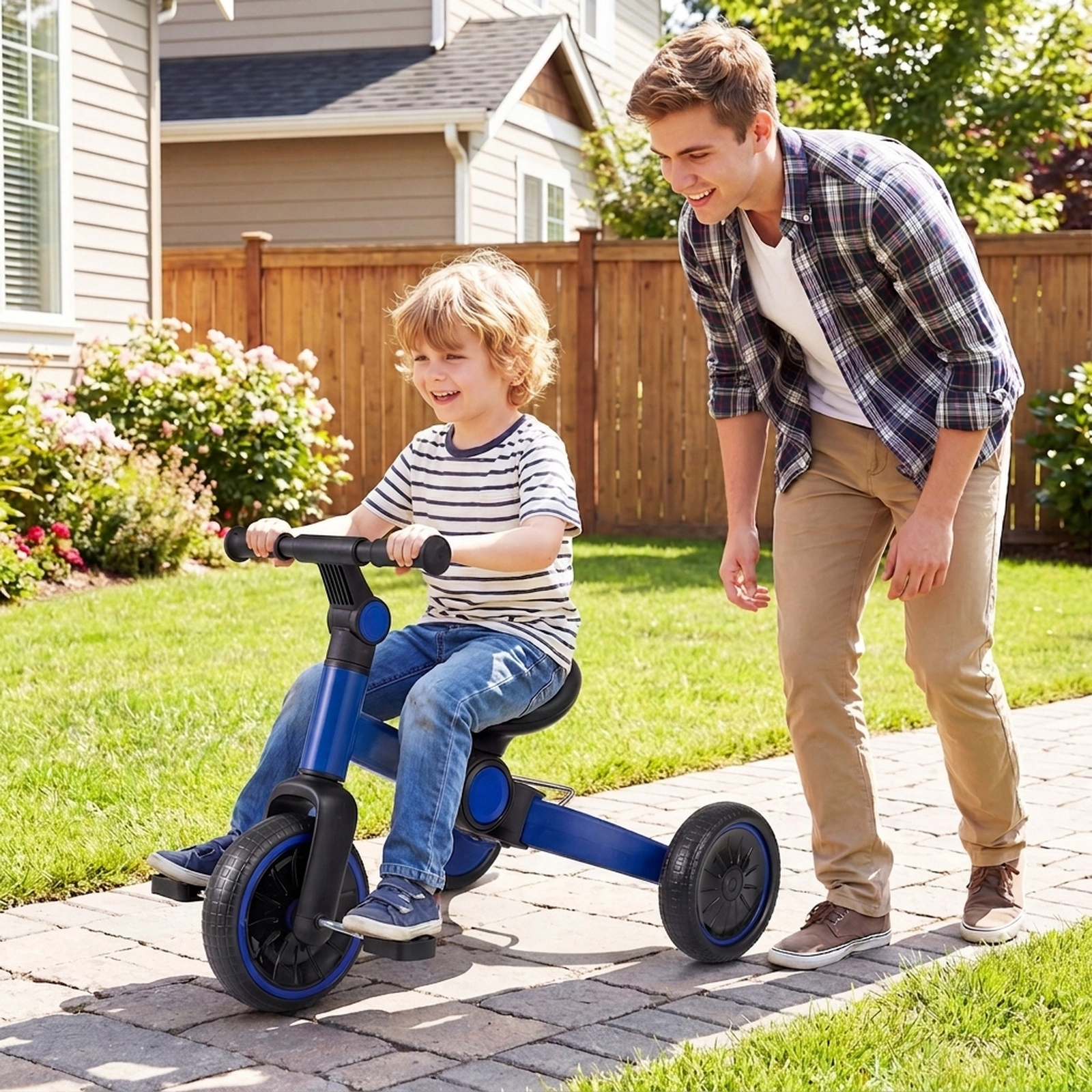 Toddler Bike 5-in-1 Convertible Trike to Balance Detachable Pedals Anti-Slip Grips 8.5-lb Folding Frame Ages 2-4 Blue