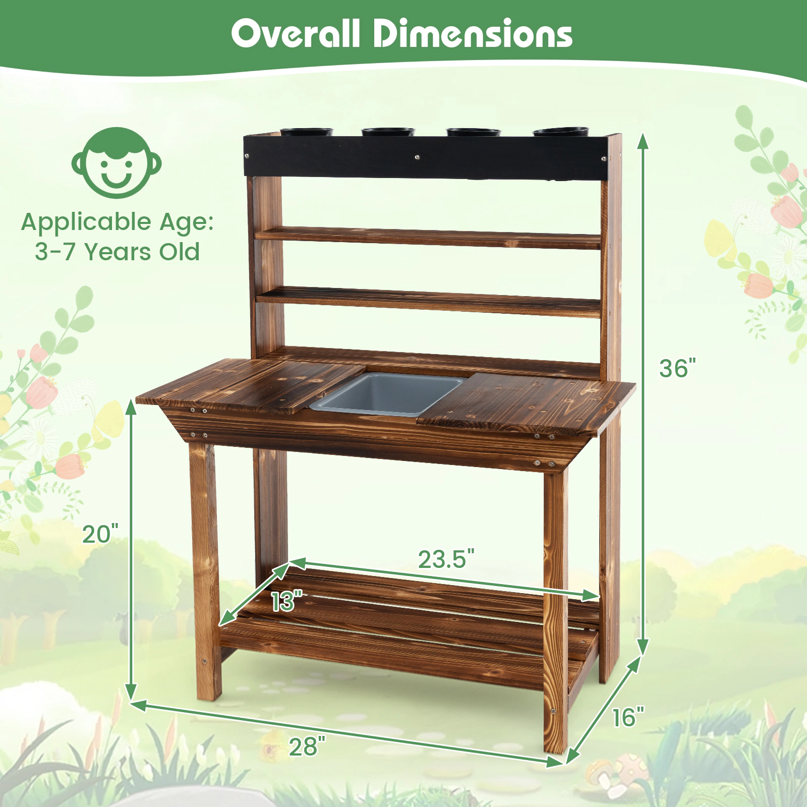 Hivvago Wooden Potting Bench Table Outdoor Mud Kitchen with Solid Fir Wood Frame