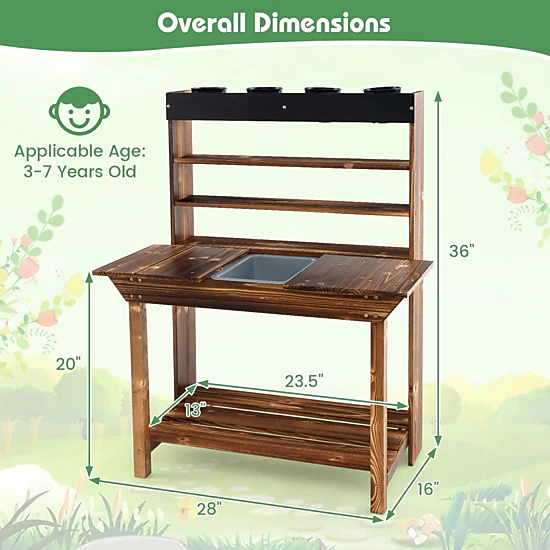 Hivvago Wooden Potting Bench Table Outdoor Mud Kitchen With Solid Fir Wood Frame