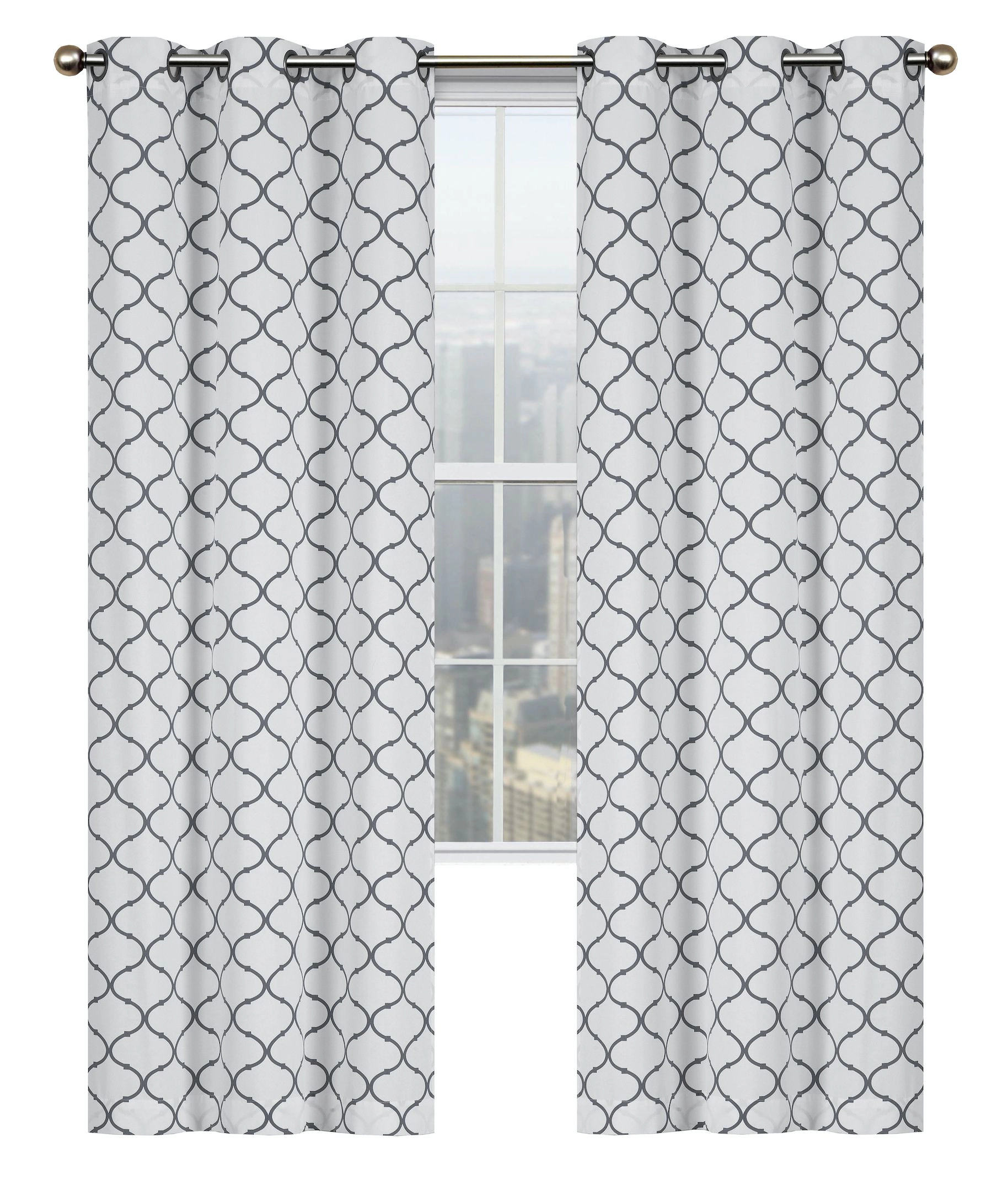 Kate Aurora Contemporary Living 2 Pack Gray And White Trellis Clover Window Curtains - 38 in. W x 84 in. L