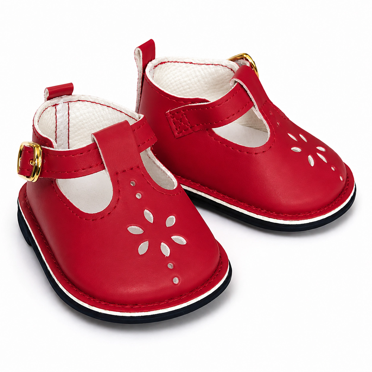 MBD Girl Doll Shoes Classic Red Mary Jane Doll Shoes with Floral Cutout – Fits 18-Inch Dolls