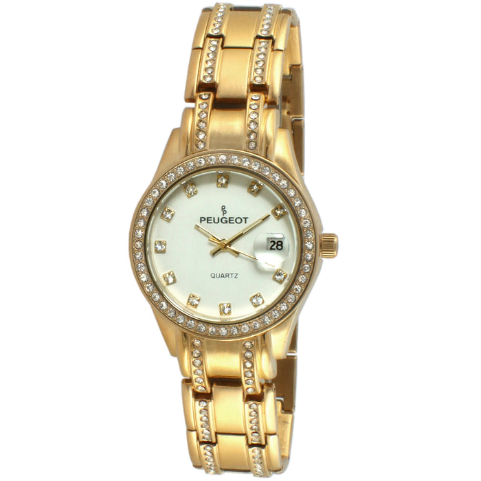 Peugeot Womens Round Gold Luxury Status Swarovski Crystal Bracelet Watch