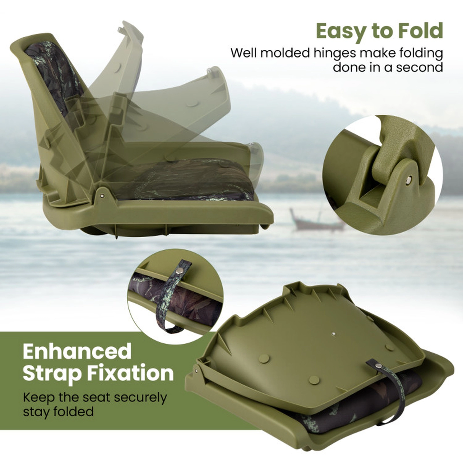 SUGIFT Green Folding Low Back Boat Chair with Marine Grade PVC 20-in W 19.5-in D 15.5-in H 330-lb Seat Capacity