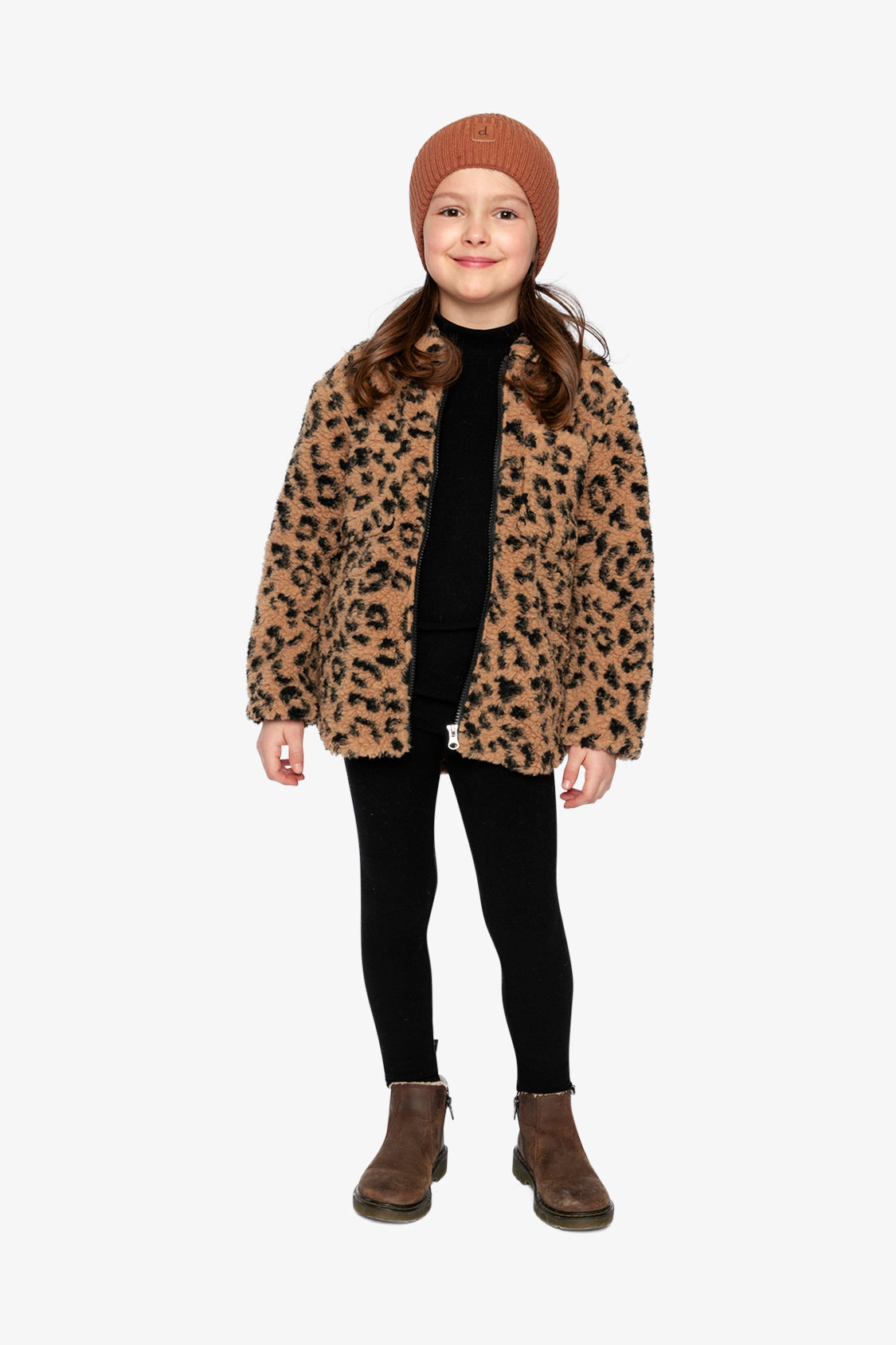 Deux par Girls Leopard Print Zipped Sherpa Overshirt with Chest Pockets