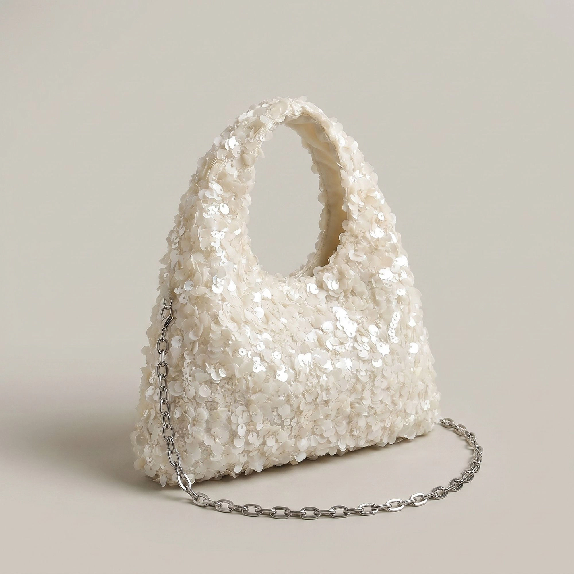 Alilang Women's Sequin Top Handle Mini Bag with Round Cutout Handle and Chain Strap