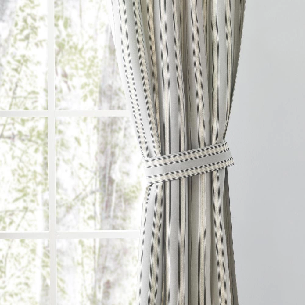 Ellis Curtain Springfield Stripe Tailored 3" Rod Pocket Curtain Panel Pair with Ties 82" x 84" Black