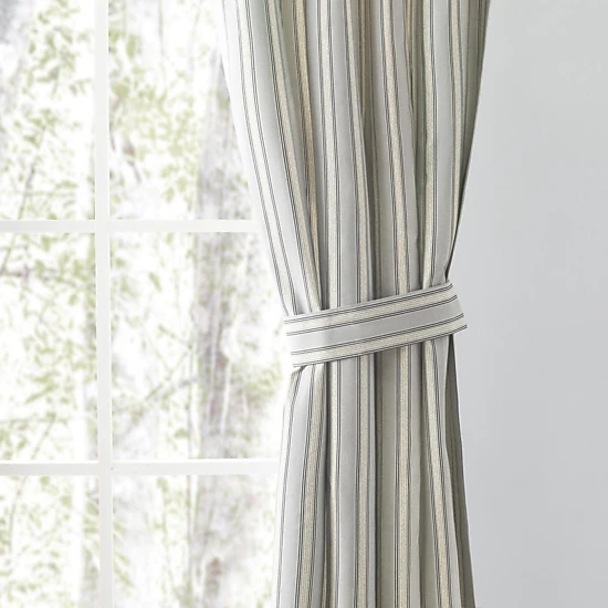 Ellis Curtain Springfield Stripe Tailored 3" Rod Pocket Curtain Panel Pair with Ties 82" x 84" Black