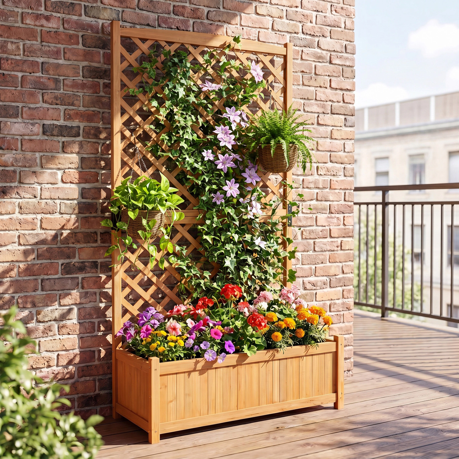LJG Planter Raised Bed with Trellis for Plant Flower Climbing