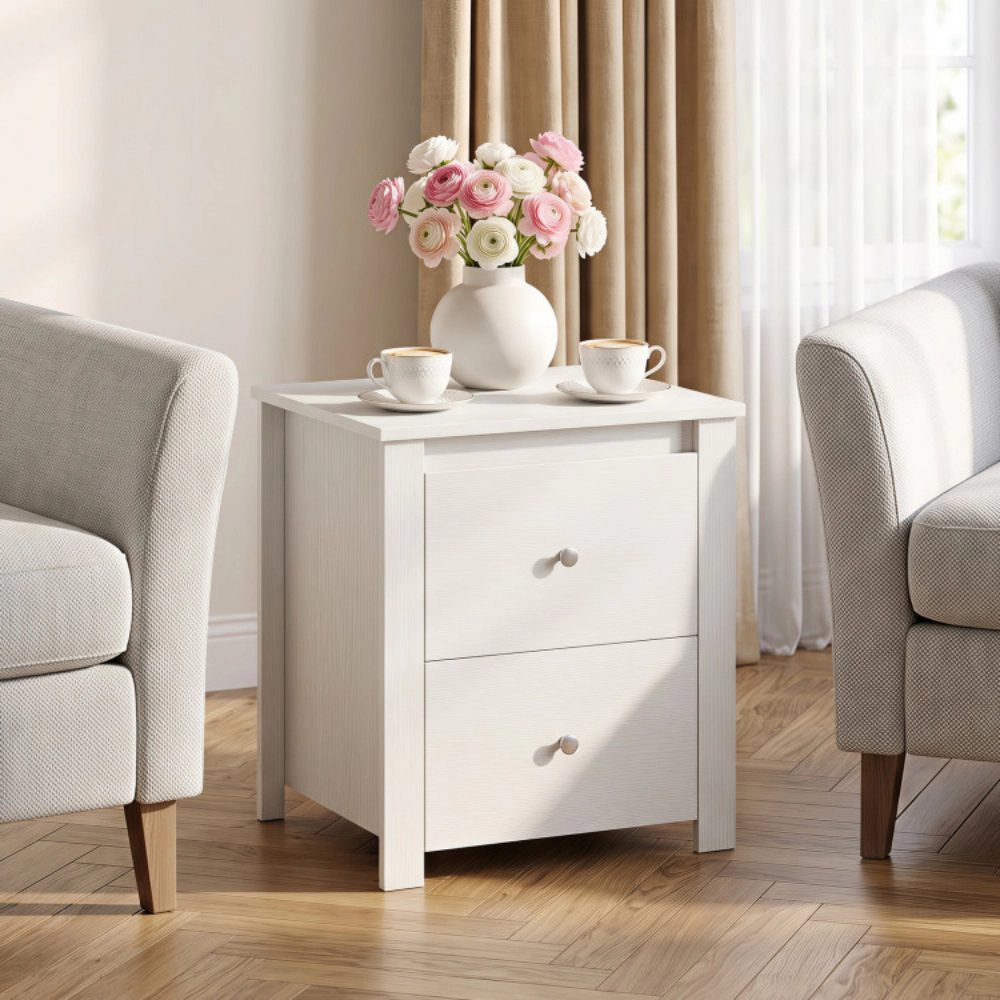 SlickBlue 2-Drawer Nightstand with Storage and Metal Handles