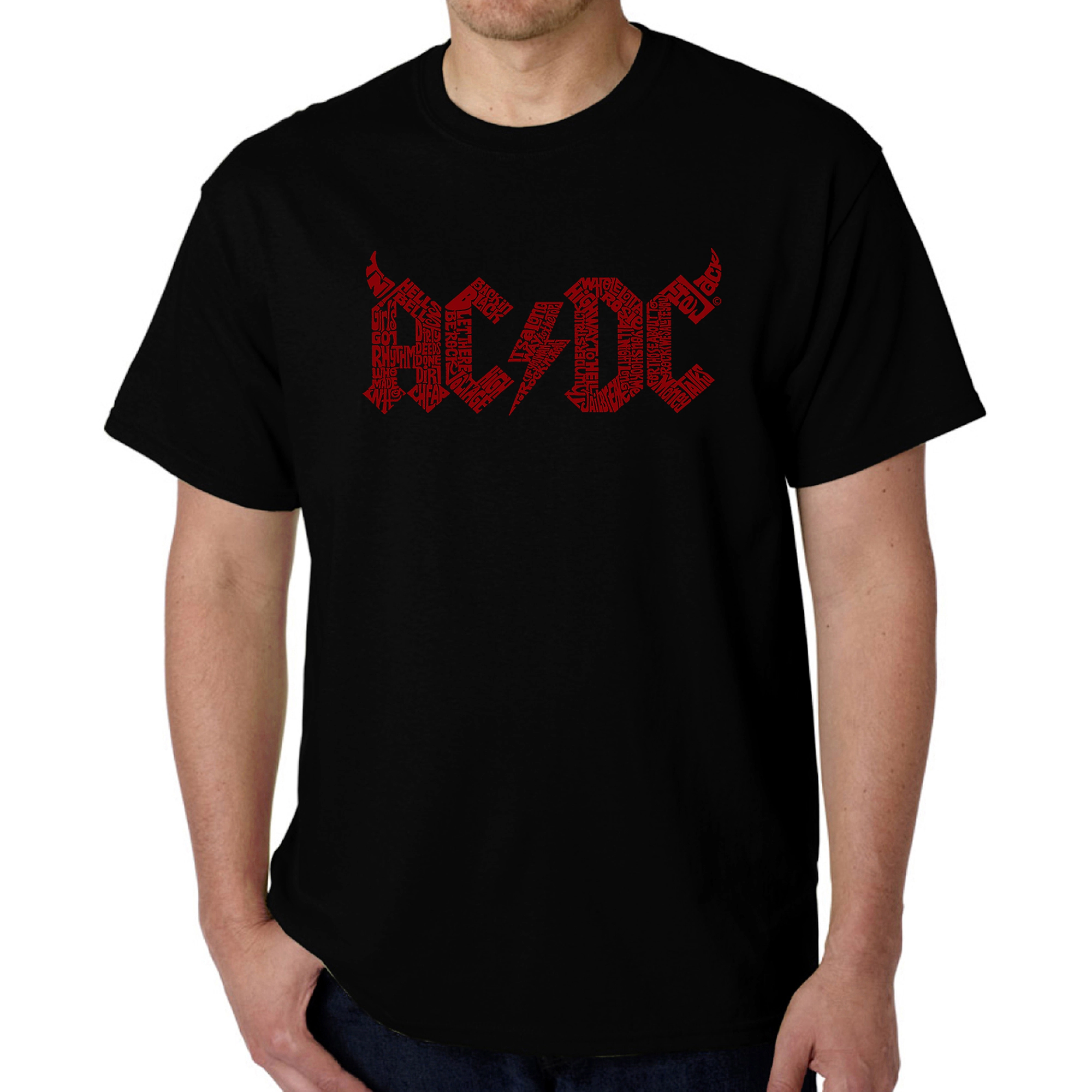 LA Pop Art AC/DC Word T-Shirt - Men's 100% Cotton Crew Neck, Short Sleeve, Black