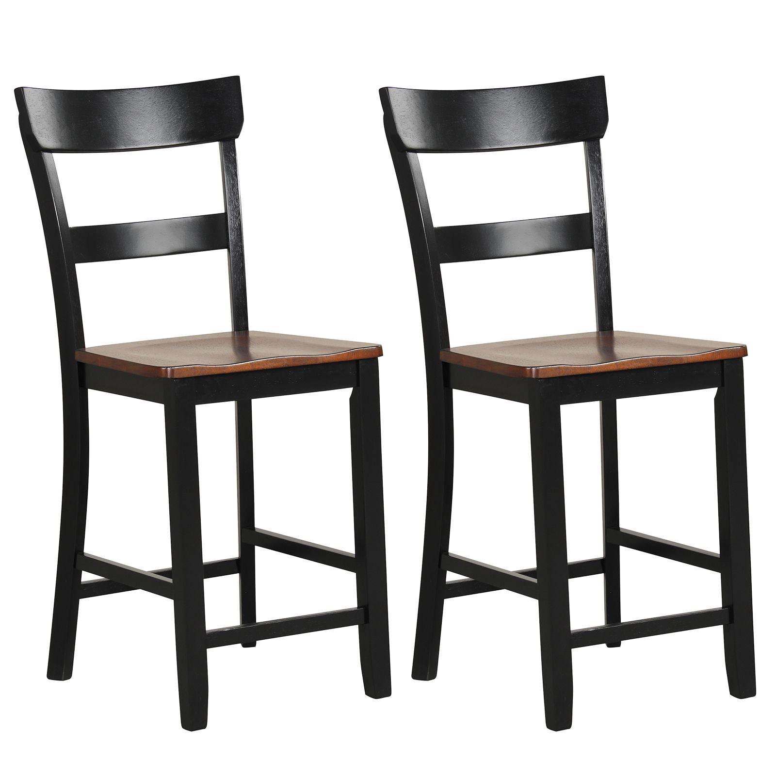 SlickBlue Farmhouse Bar Stools, Rubber Wood Frame, Brown Seat, 350 lbs