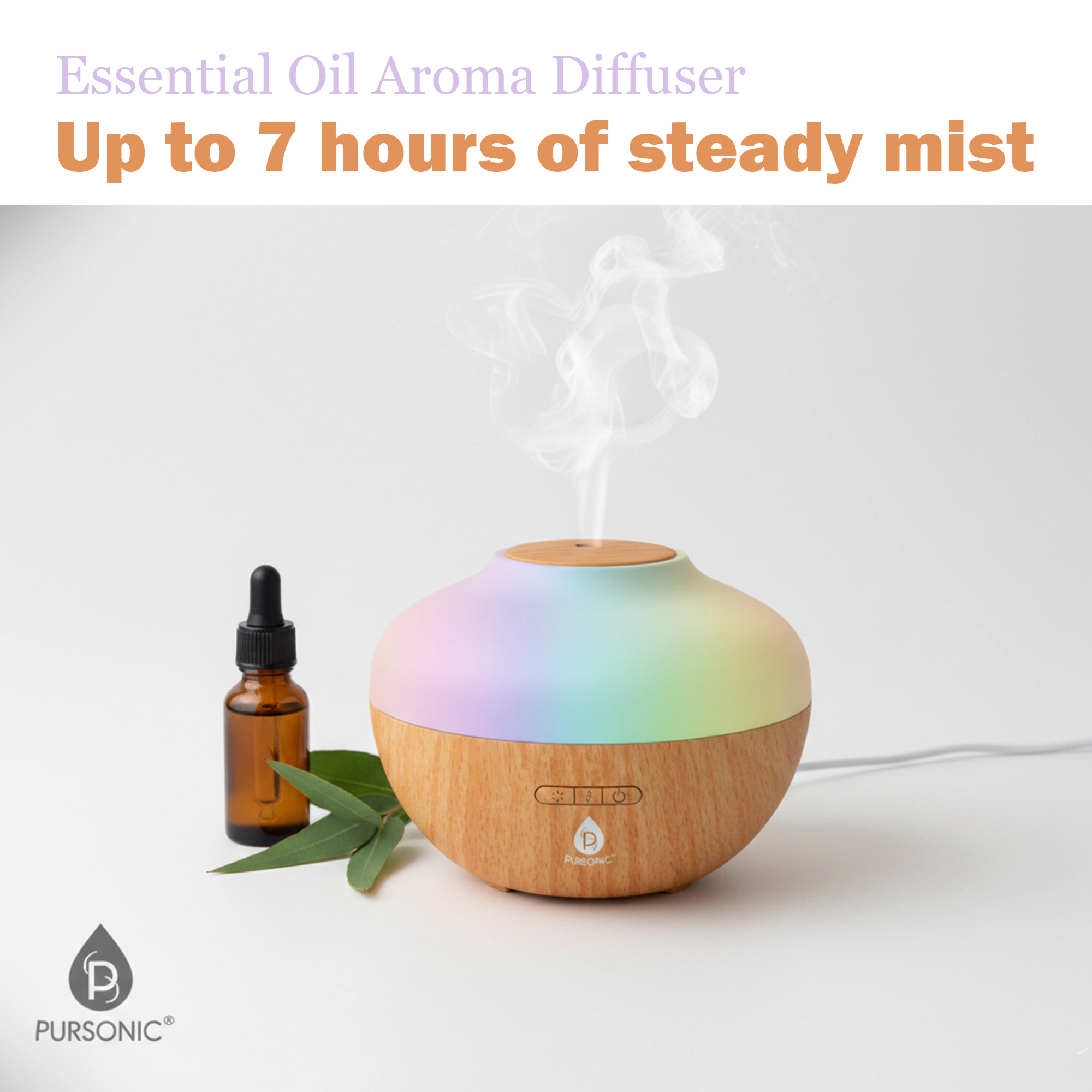 Pursonic Unisex Ultrasonic Essential Oil Aroma Diffuser with 7 Color LED Lights