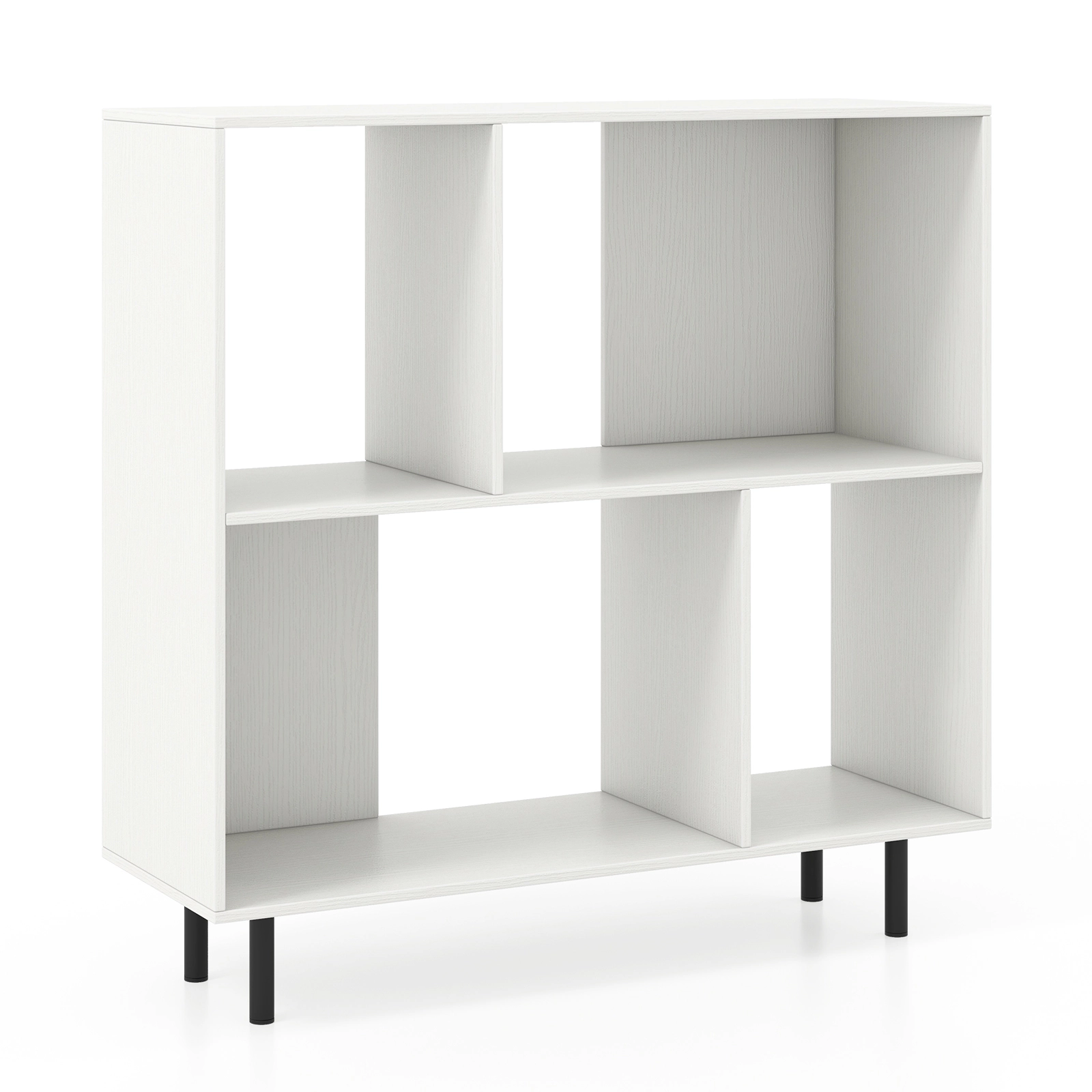 SUGIFT White Open Shelf Bookcase with 4 Compartments and Raised Metal Legs