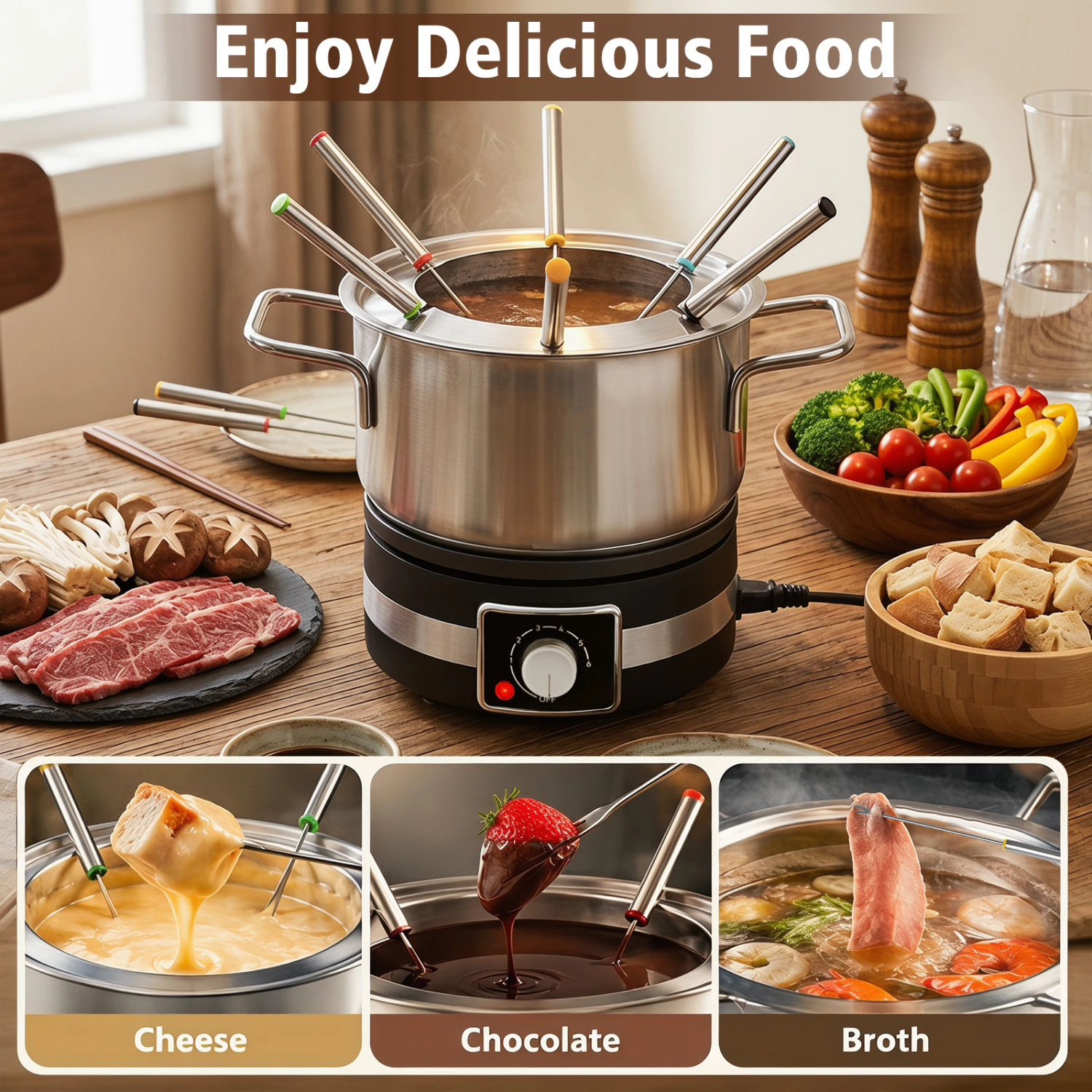 SlickBlue 1200W Electric Fondue Maker with 2.61 QT Pot & 6 Forks
