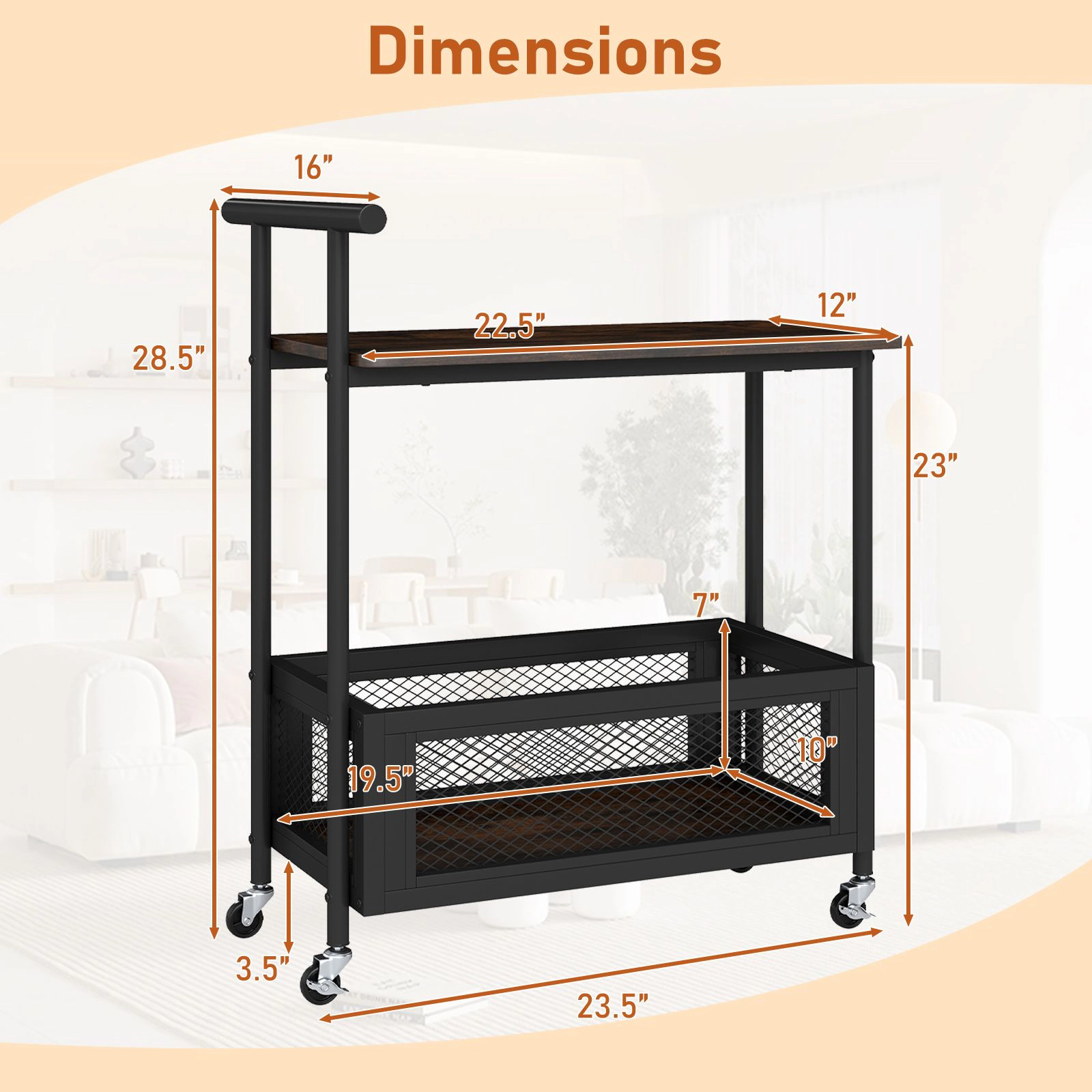 SlickBlue 2 Tier Rolling End Table with Storage Shelves