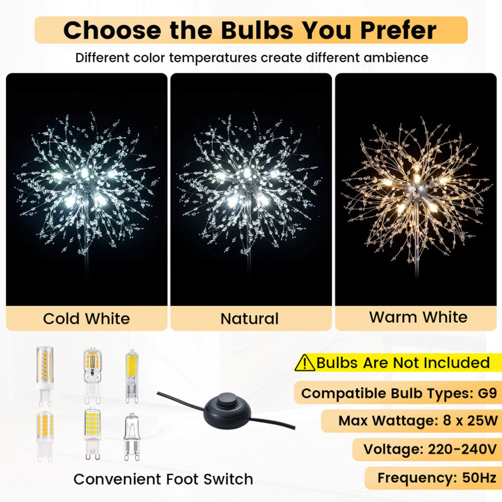 SUGIFT 63-in Dandelion Acrylic Crystal Floor Lamp with Foot Switch Weighted Base and 6.9-ft Cord