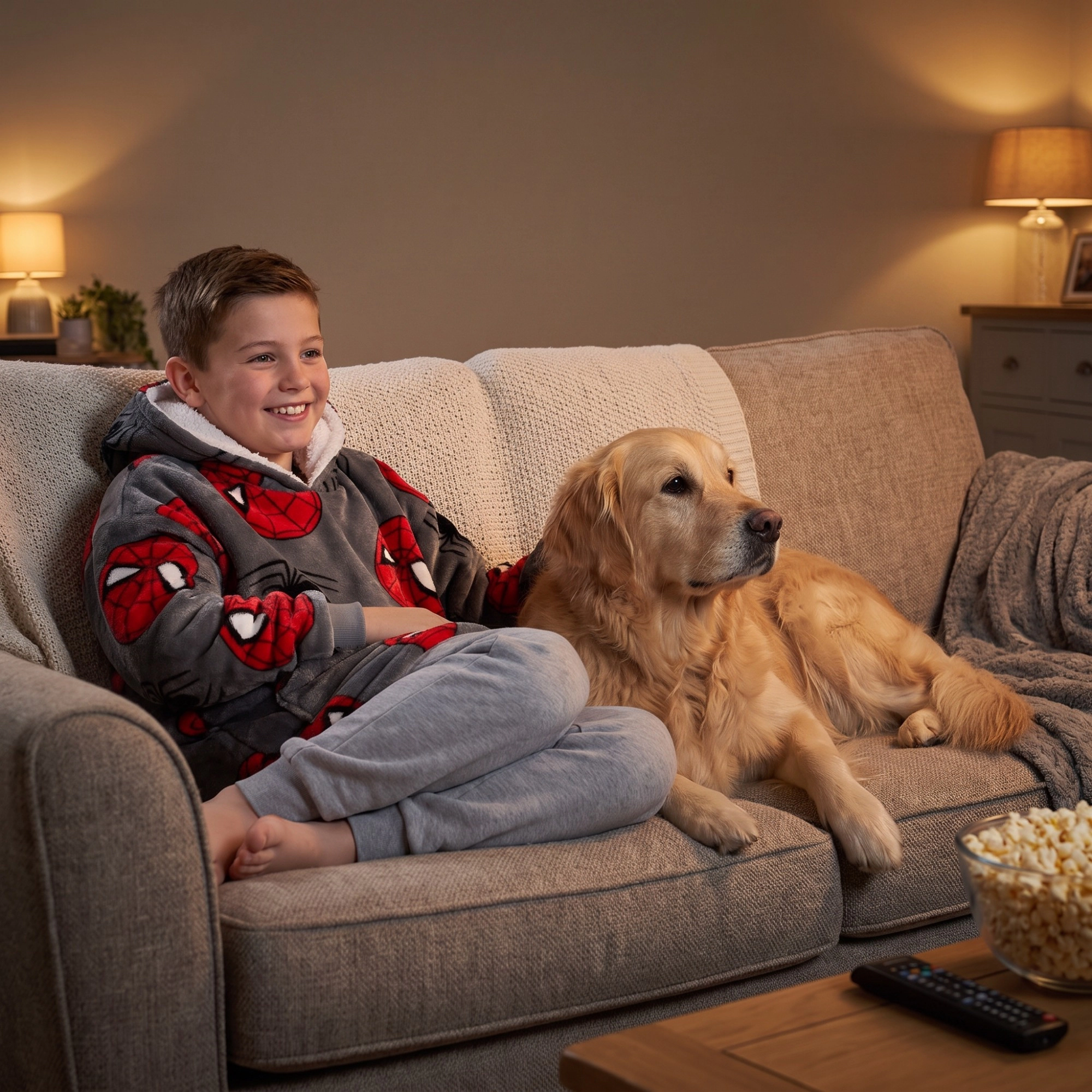 Textiel Trade Boy's Spiderman Plush Pullover Hoodie Blanket