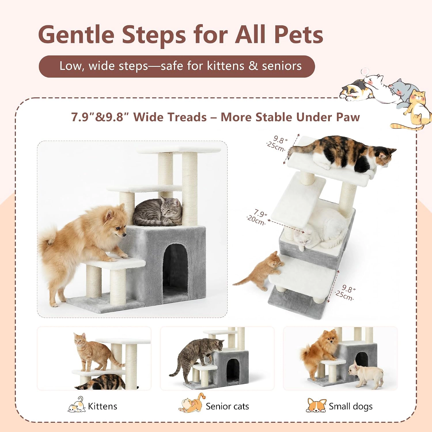 Heybly comes with a fully wrapped sisal cat tree.