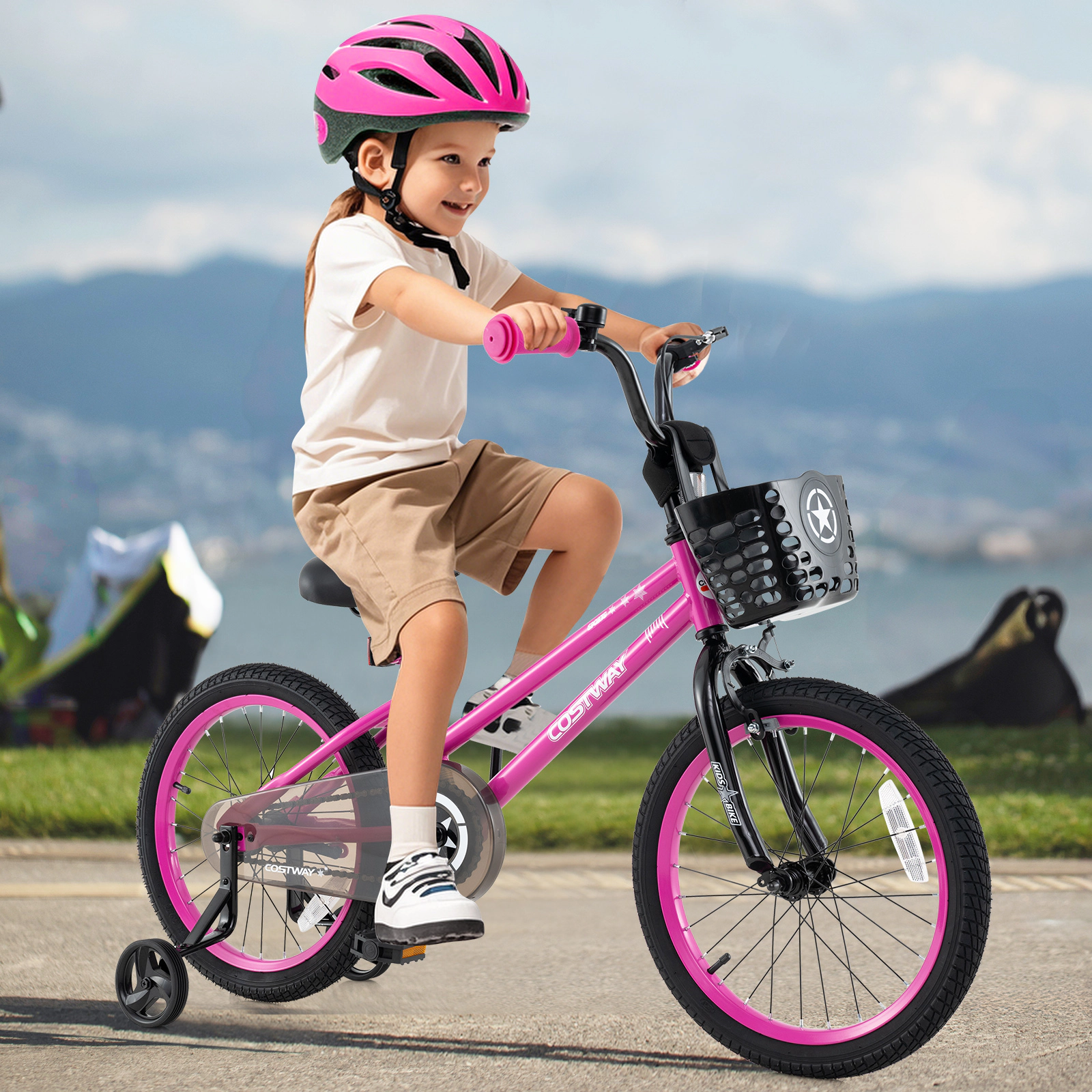 LJG 12 Inch Kids Bike Adjustable Bicycle with Front Basket for Children Aged 3-4 Years Old