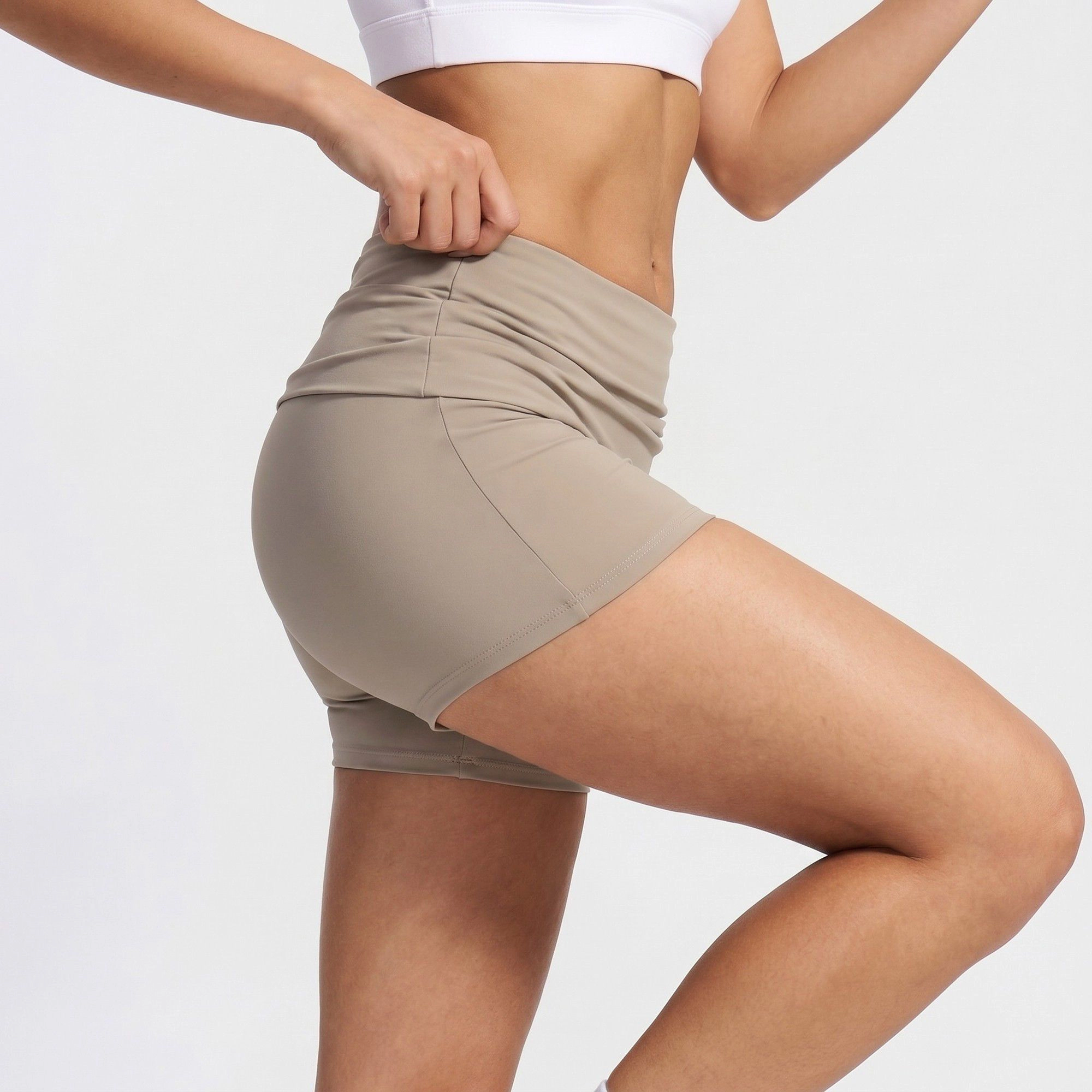 Anna-Kaci Women's Fold Over Ruched Waistband Yoga Shorts Butt Lifting Workout