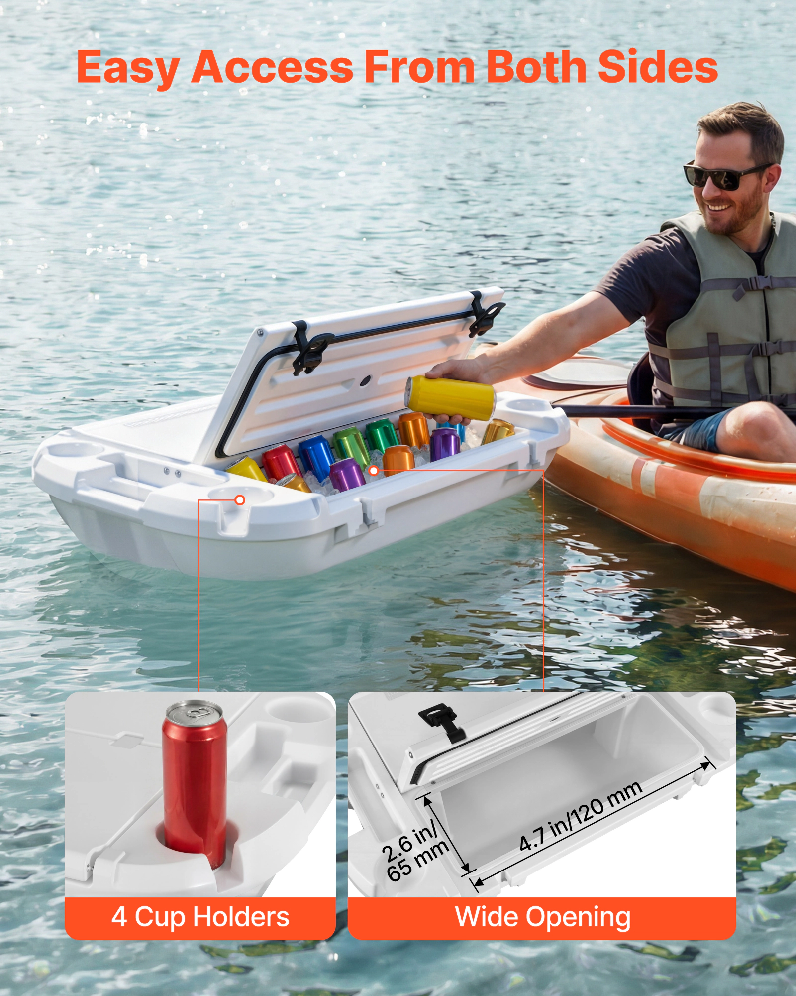 HONGGE 40 QT Floating Cooler with Tow Rope, Boat-Style LLDPE Ice Chest for Lake, River, Pool, Beach & Kayaking