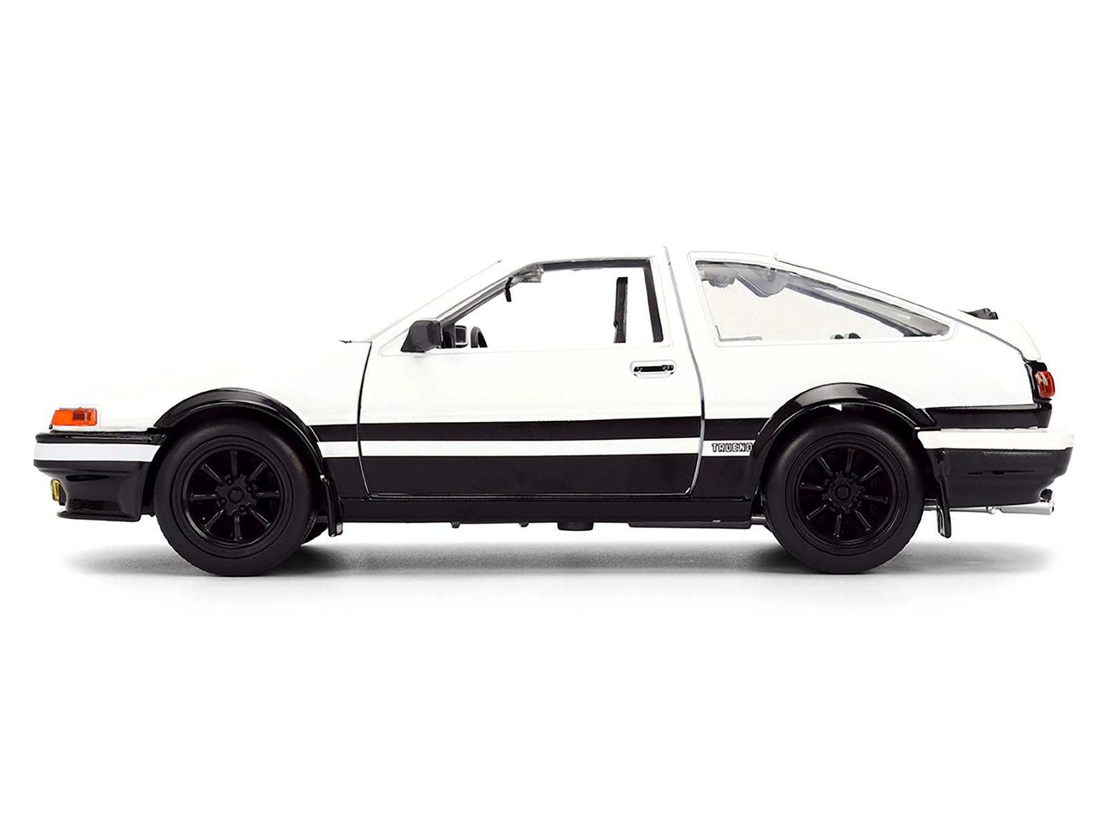 Jada Toyota Trueno (AE86) RHD (Right Hand Drive) White and Black with Graphics and Takumi Diecast Figure