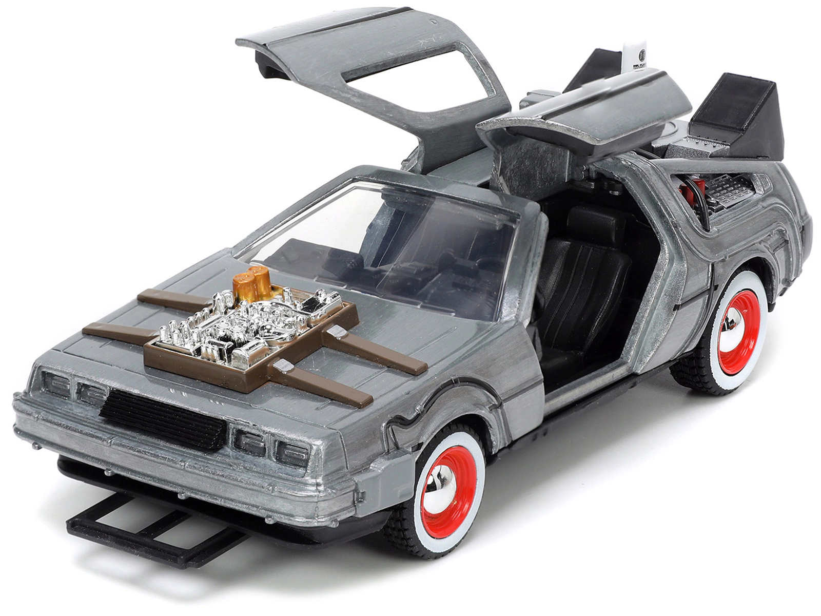 Jada DeLorean DMC (Time Machine) Brushed Metal "Back to the Future Part III" (1990) Movie "Hollywood Rides"