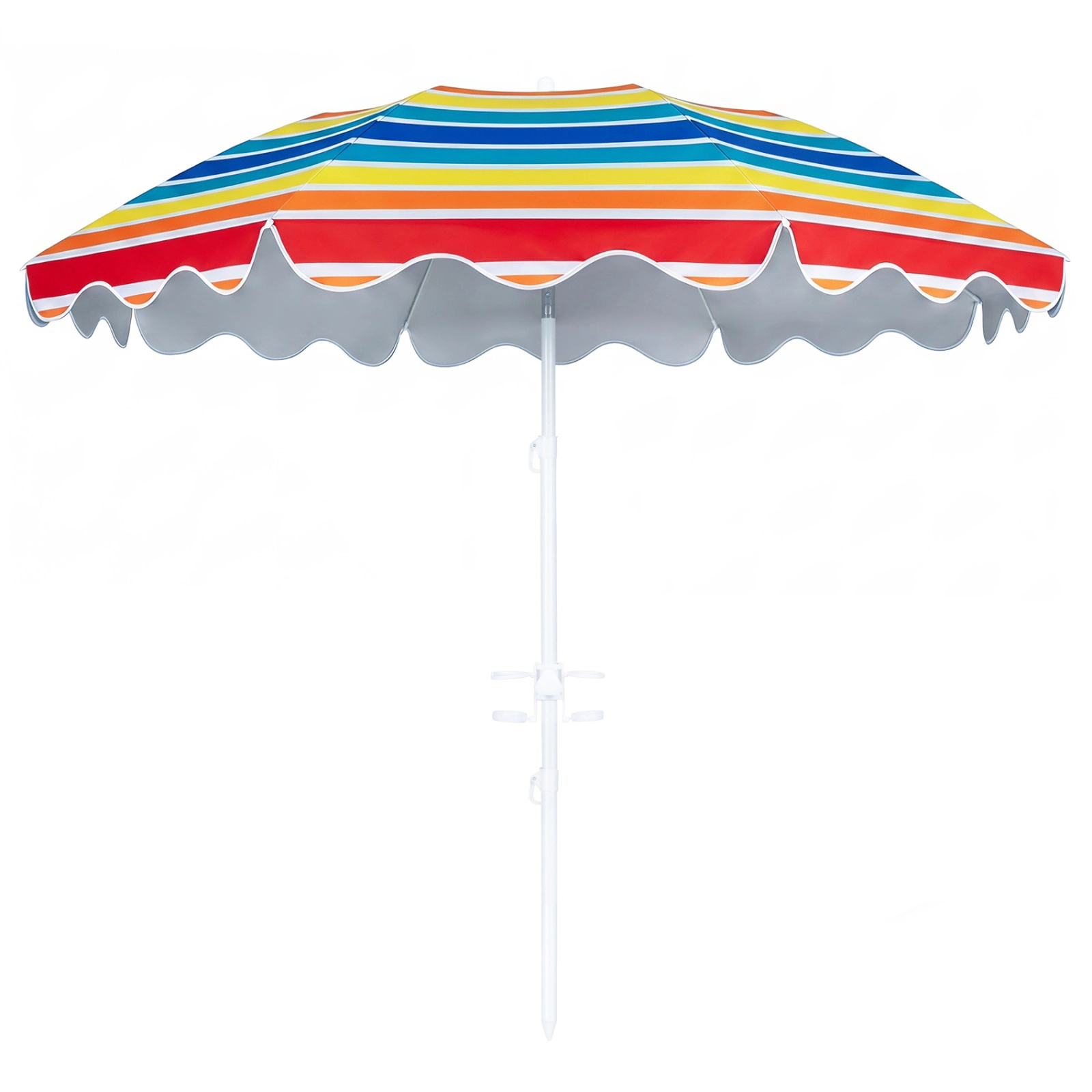 SUGIFT 7-ft Rainbow UPF 50+ Beach Umbrella with 16-in Sand Anchor Tilt Fiberglass Ribs and Cup Holders