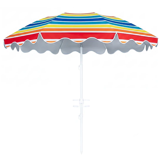 SUGIFT 7-ft Rainbow UPF 50+ Beach Umbrella with 16-in Sand Anchor Tilt Fiberglass Ribs and Cup Holders