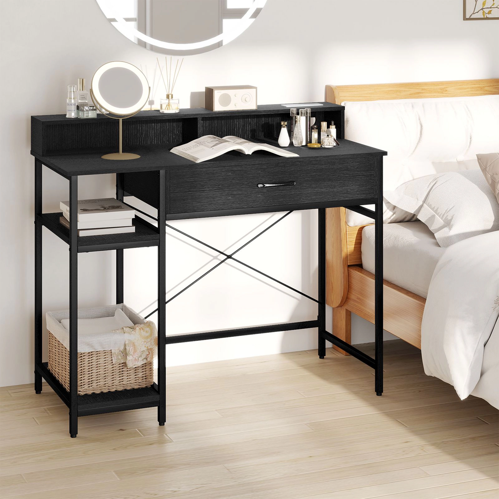 SlickBlue Rustic Computer Desk with Power Strip & Storage Hutch