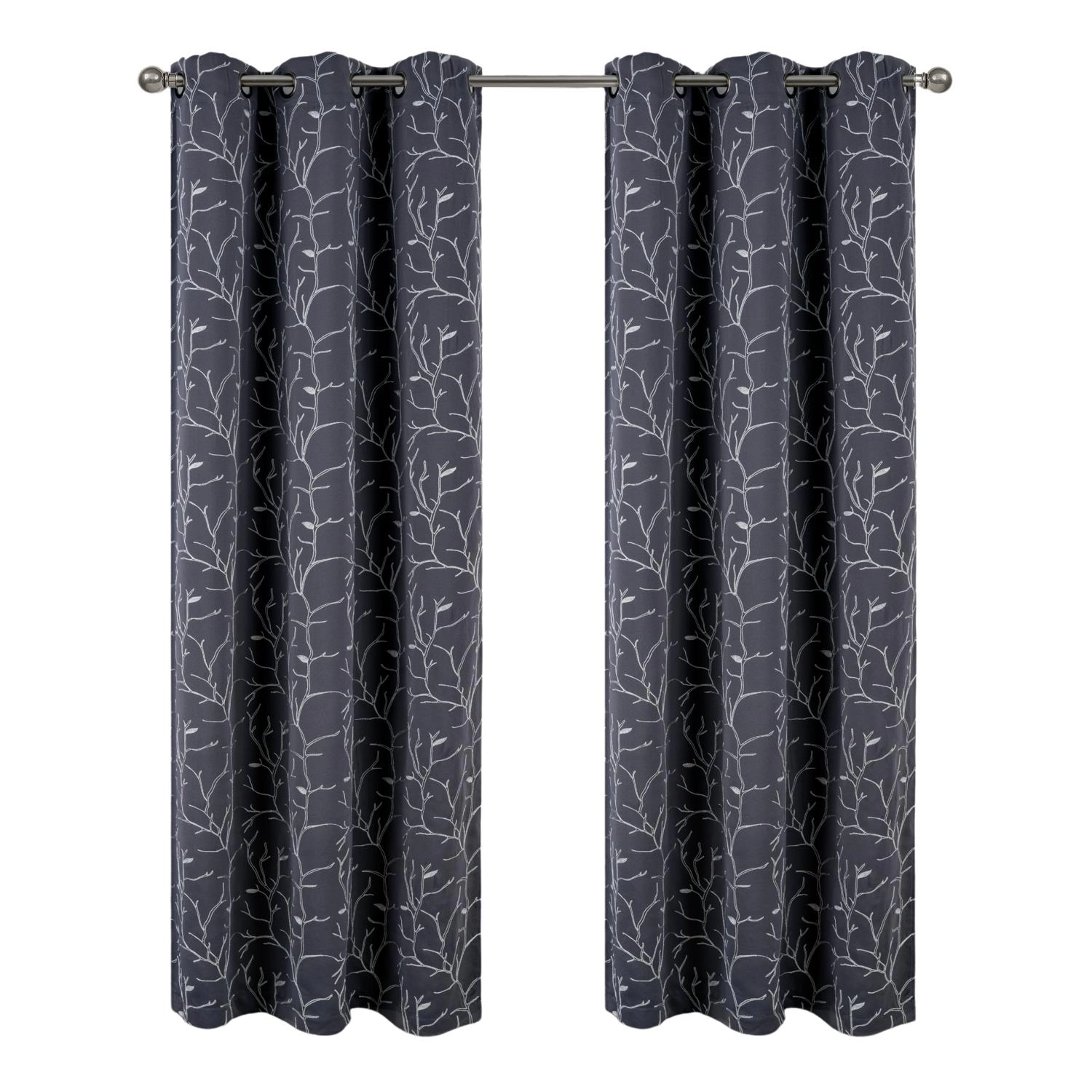 RT Designer Collection Luciana Embroidered Blackout Luxurious Decorative Grommet Curtain Panel 54" x 90" Charcoal