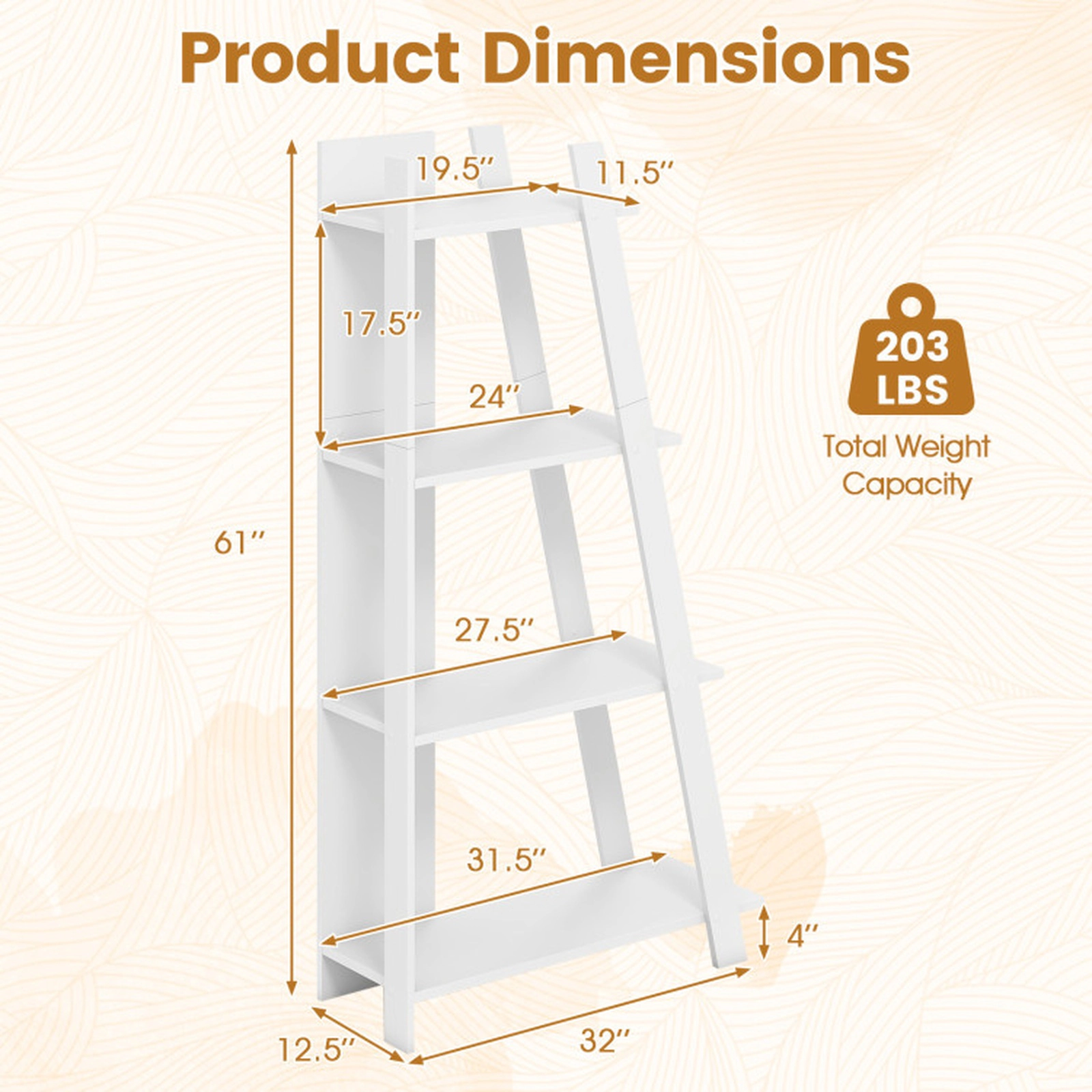 SUGIFT 4-Tier Modern Wooden Vertical Bookshelf 61-in Tall with 51-lb Shelves 203-lb Total Capacity White for Small Space