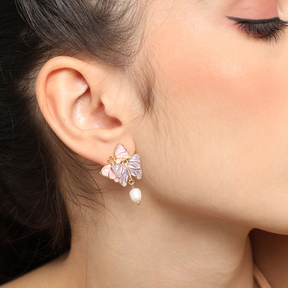 SOHI Women's Lavender Duo-Papillon Drop Earrings