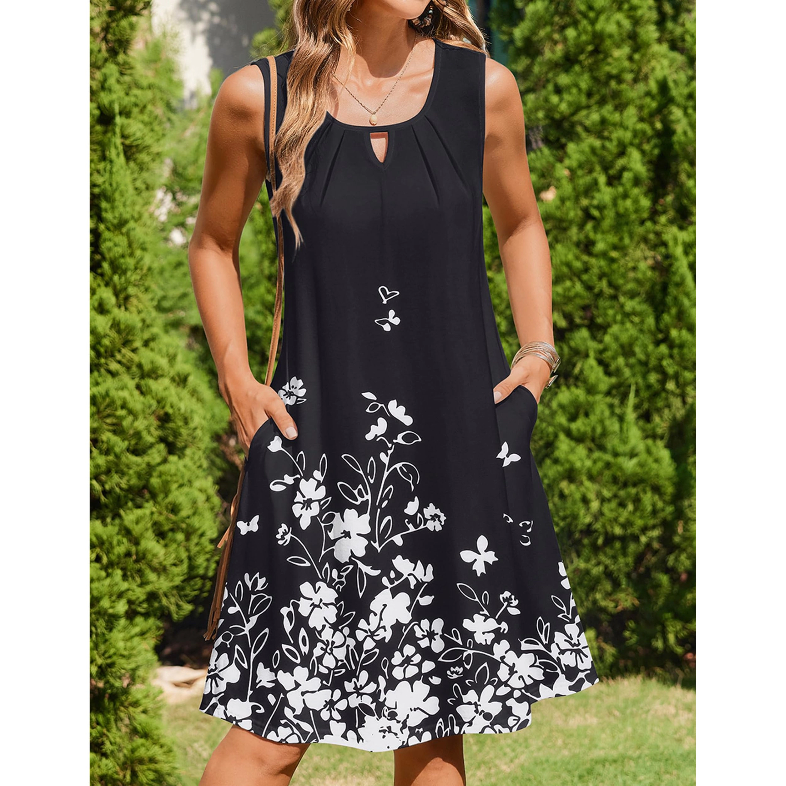 Zeagoo Women's Keyhole Neck Sleeveless Knee Length Dress
