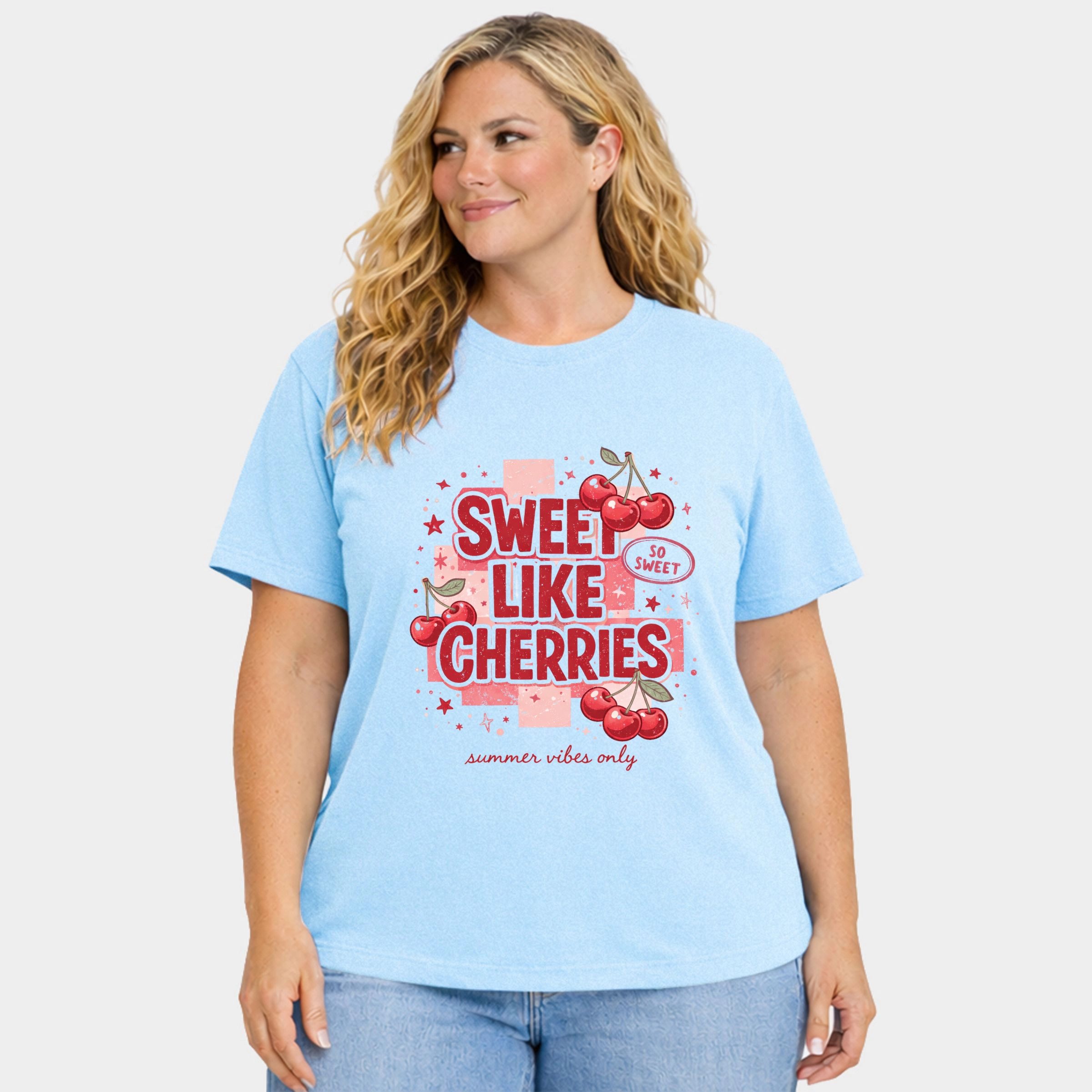 Simply Sage Market - Sweet Like Cherries Summer Vibes Women's Plus Sized Garment Dyed Graphic T-Shirt