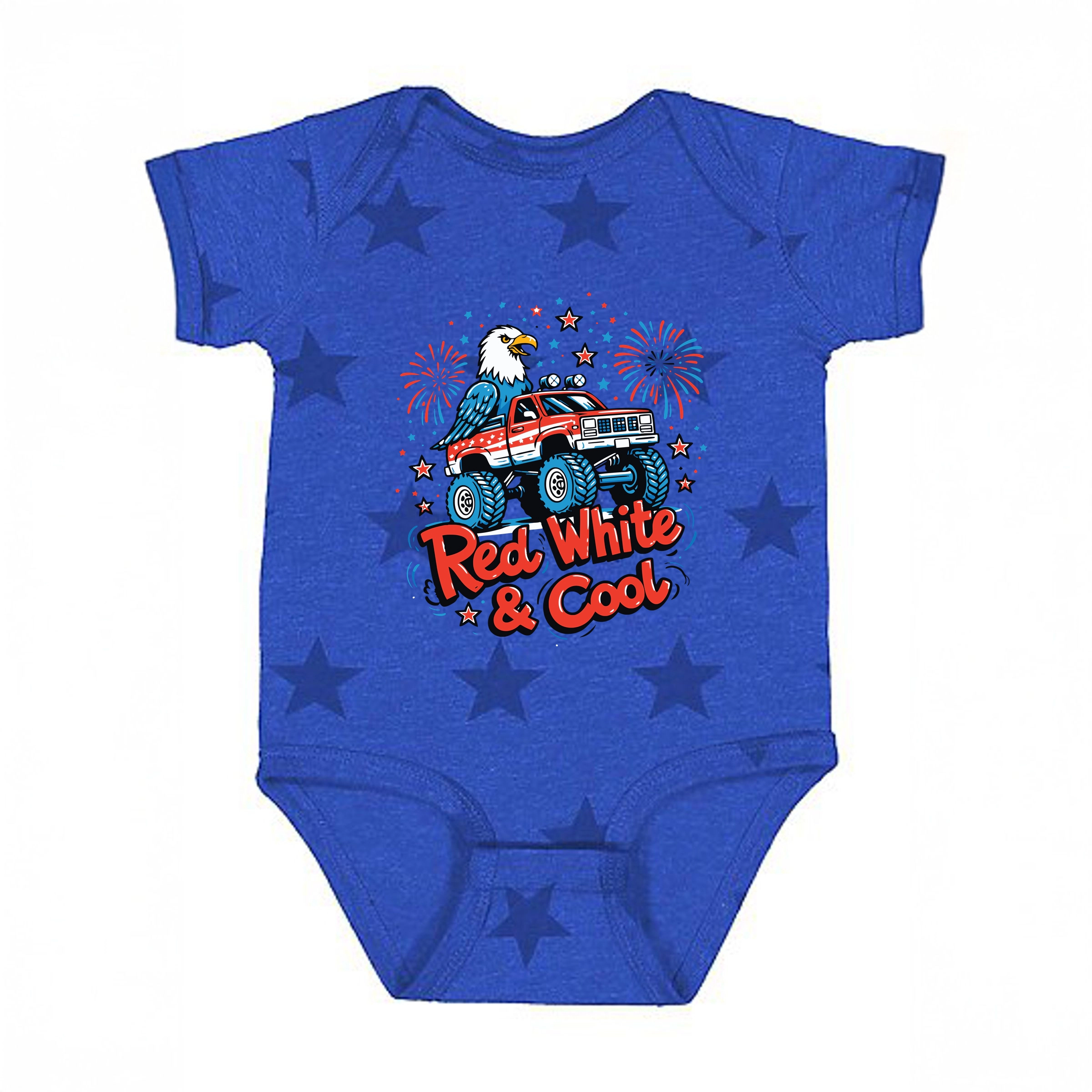 The Juniper Shop - Red, White & Cool Truck Eagle Baby Short Sleeve Star Bodysuit